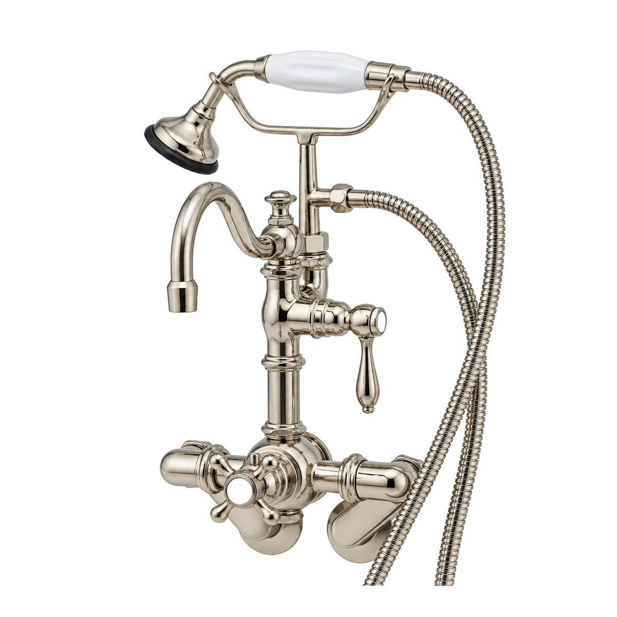 Thermostatic Wall Mount Tub Faucet w/ Handheld P1067 in Polished Nickel
