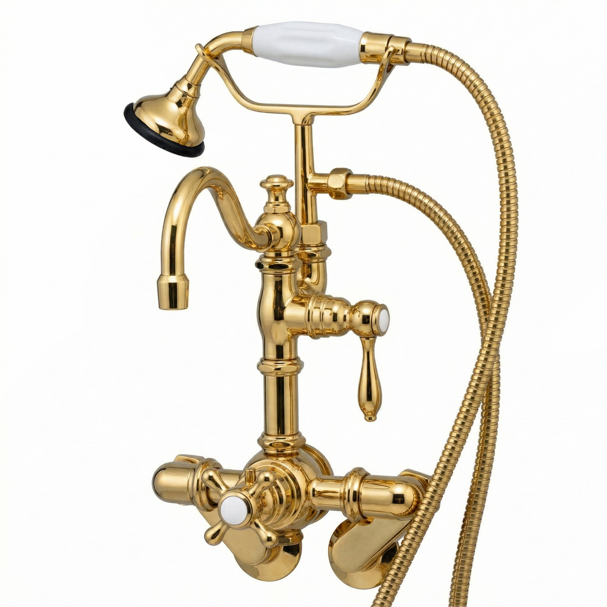 Thermostatic Wall Mount Tub Faucet w/ Handheld P1067 | Strom Living Polished Brass - Tub Fillers
