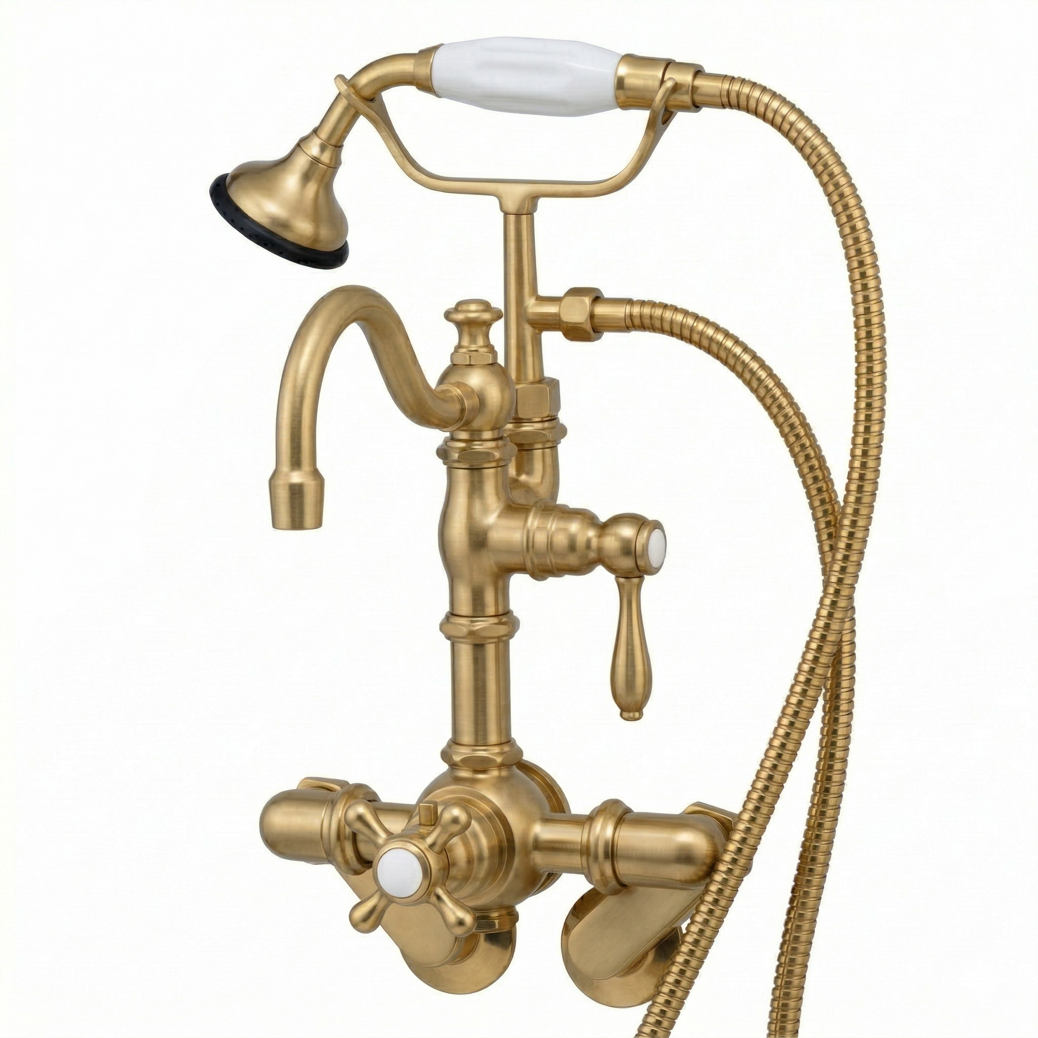 Thermostatic Wall Mount Tub Faucet w/ Handheld P1067 | Strom Living Raw Brass - Tub Fillers