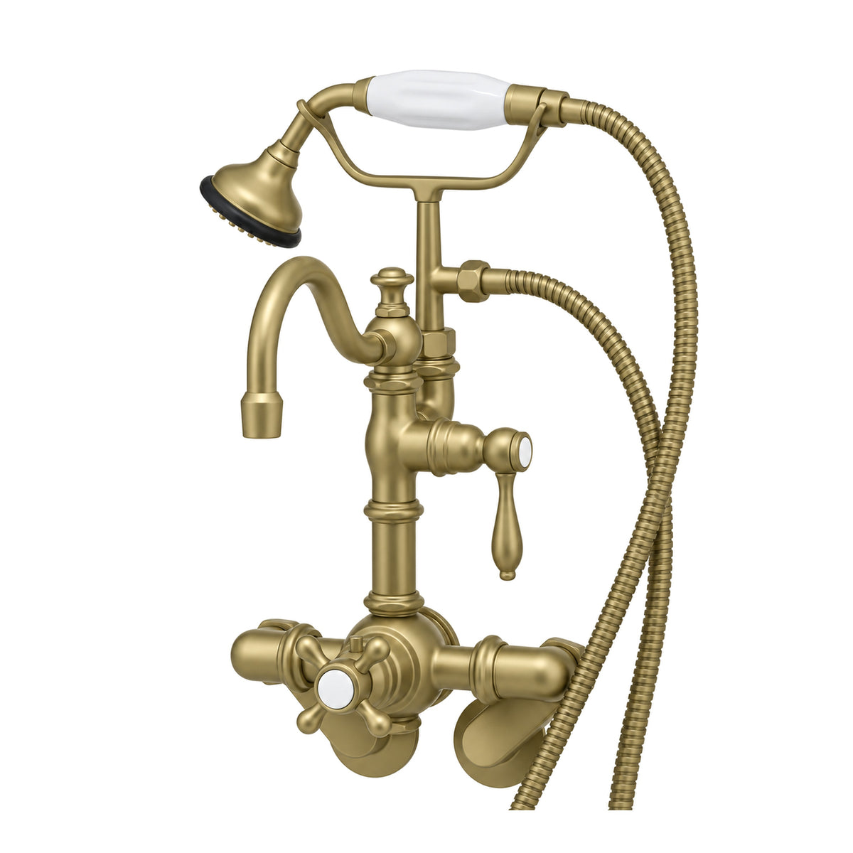 Thermostatic Wall Mount Tub Faucet w/ Handheld P1067 in Raw Brass