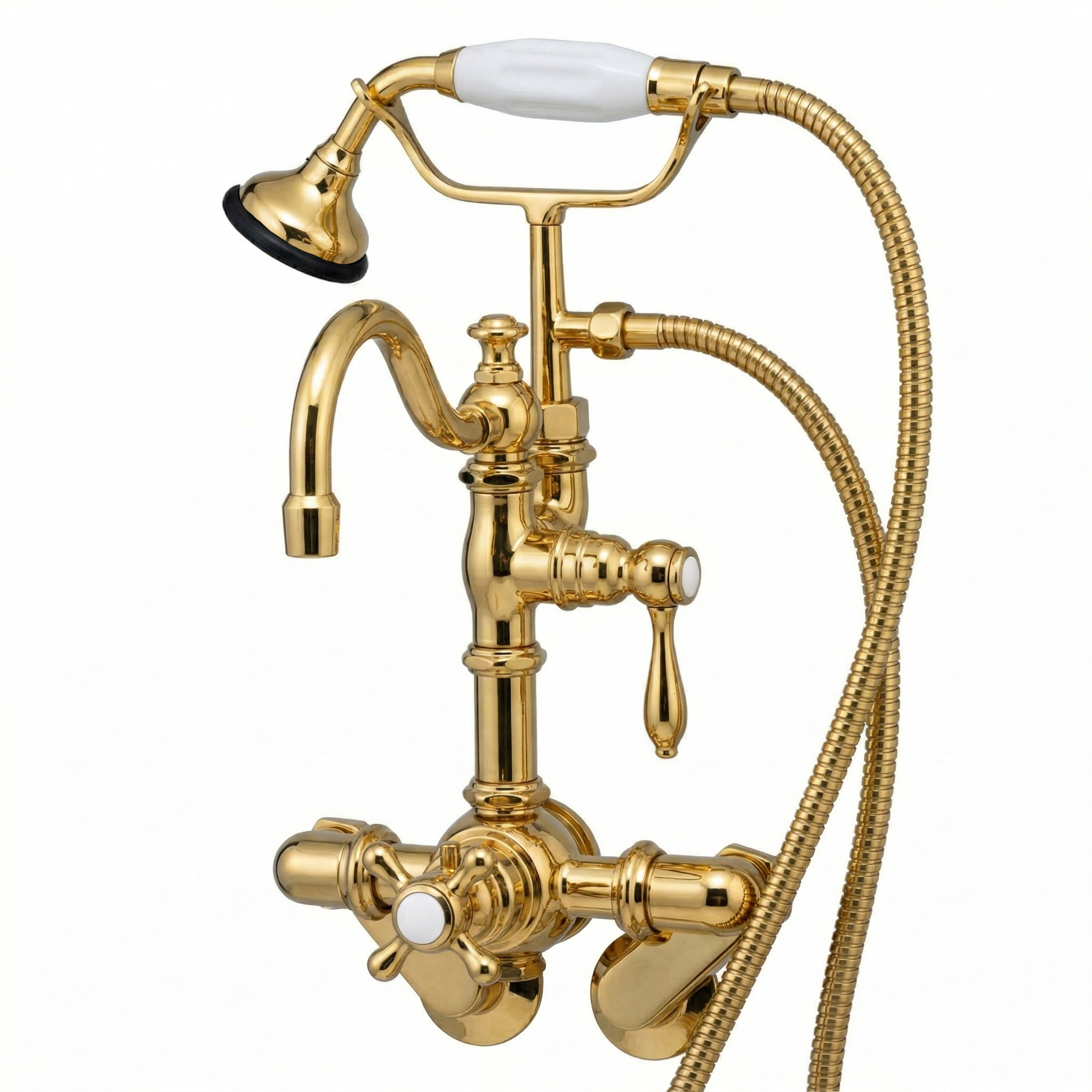Thermostatic Wall Mount Tub Faucet w/ Handheld P1067 | Strom Living Supercoat Brass - Tub Fillers