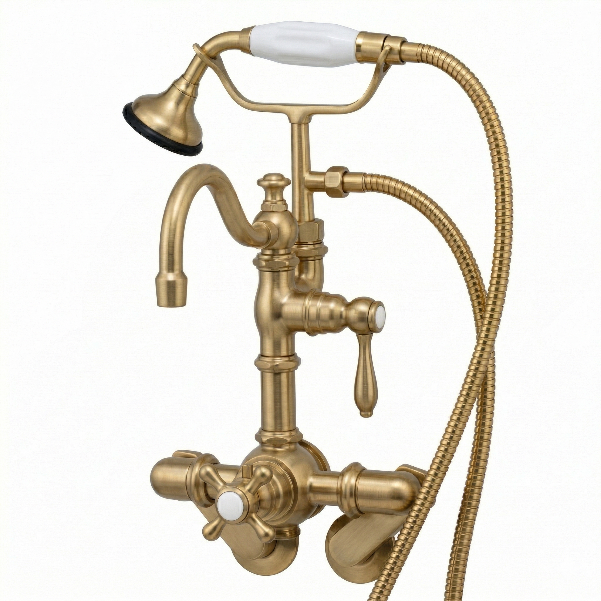 Thermostatic Wall Mount Tub Faucet w/ Handheld P1067 | Strom Living Satin Brass - Tub Fillers