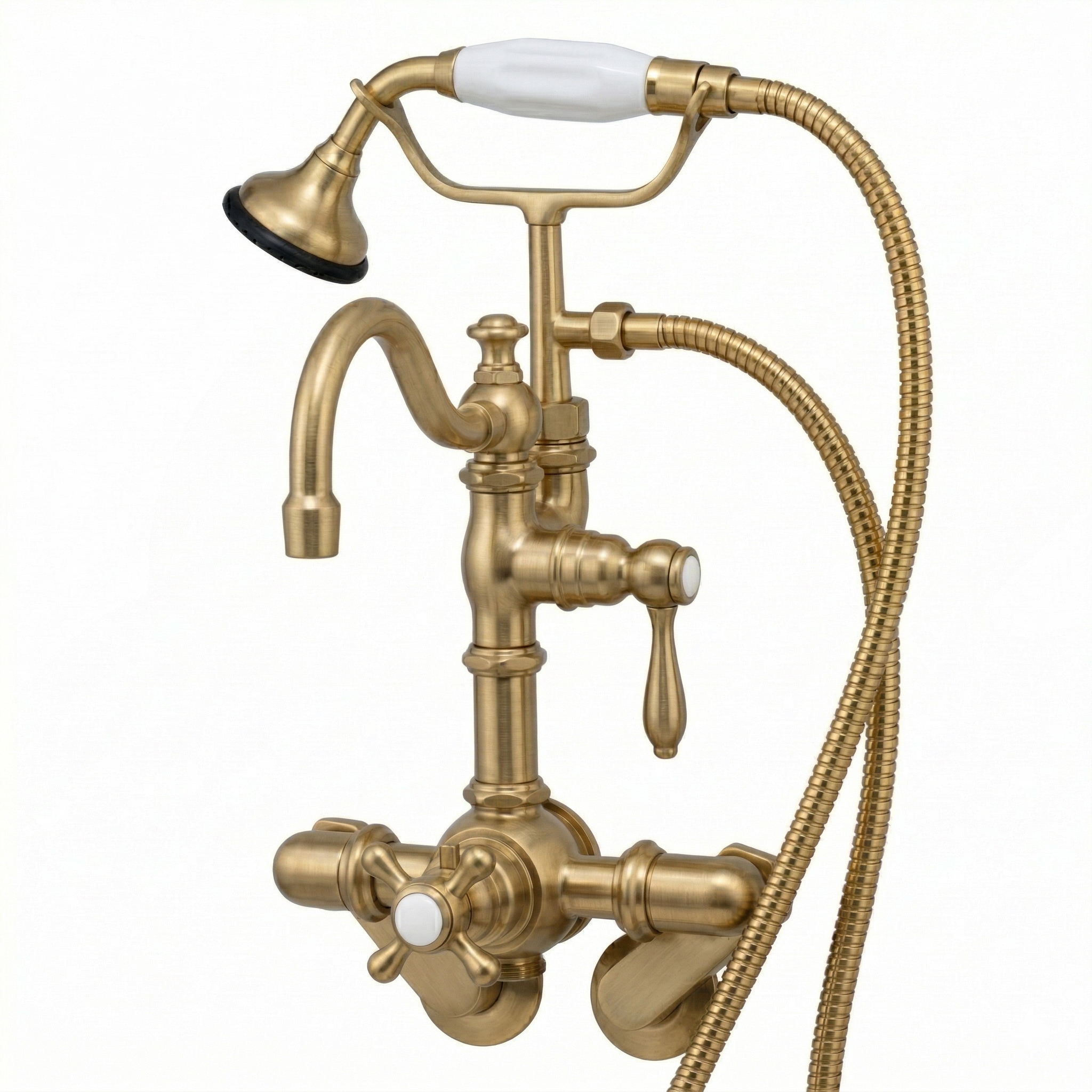 Thermostatic Wall Mount Tub Faucet w/ Handheld P1067 | Strom Living Satin Brass - Tub Fillers