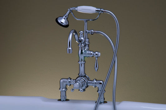 Strom Living Thermostatic Deck Mount Tub Faucet with Diverter and Handheld Shower