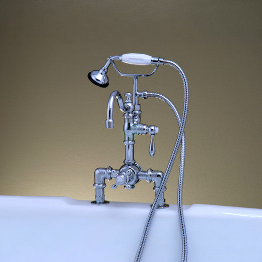 Strom Living Thermostatic Deck Mount Tub Faucet with Diverter and Handheld Shower