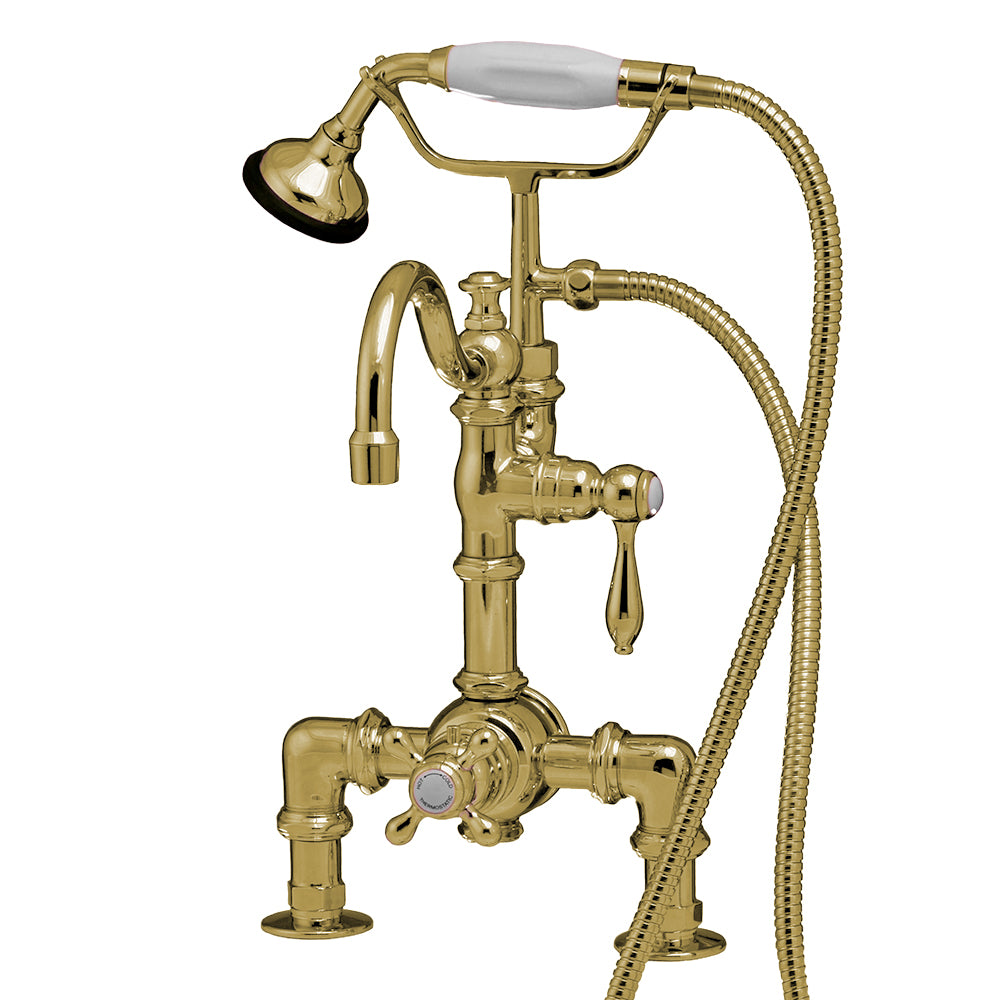 Strom Living Thermostatic Deck Mount Tub Faucet with Diverter and Handheld Shower