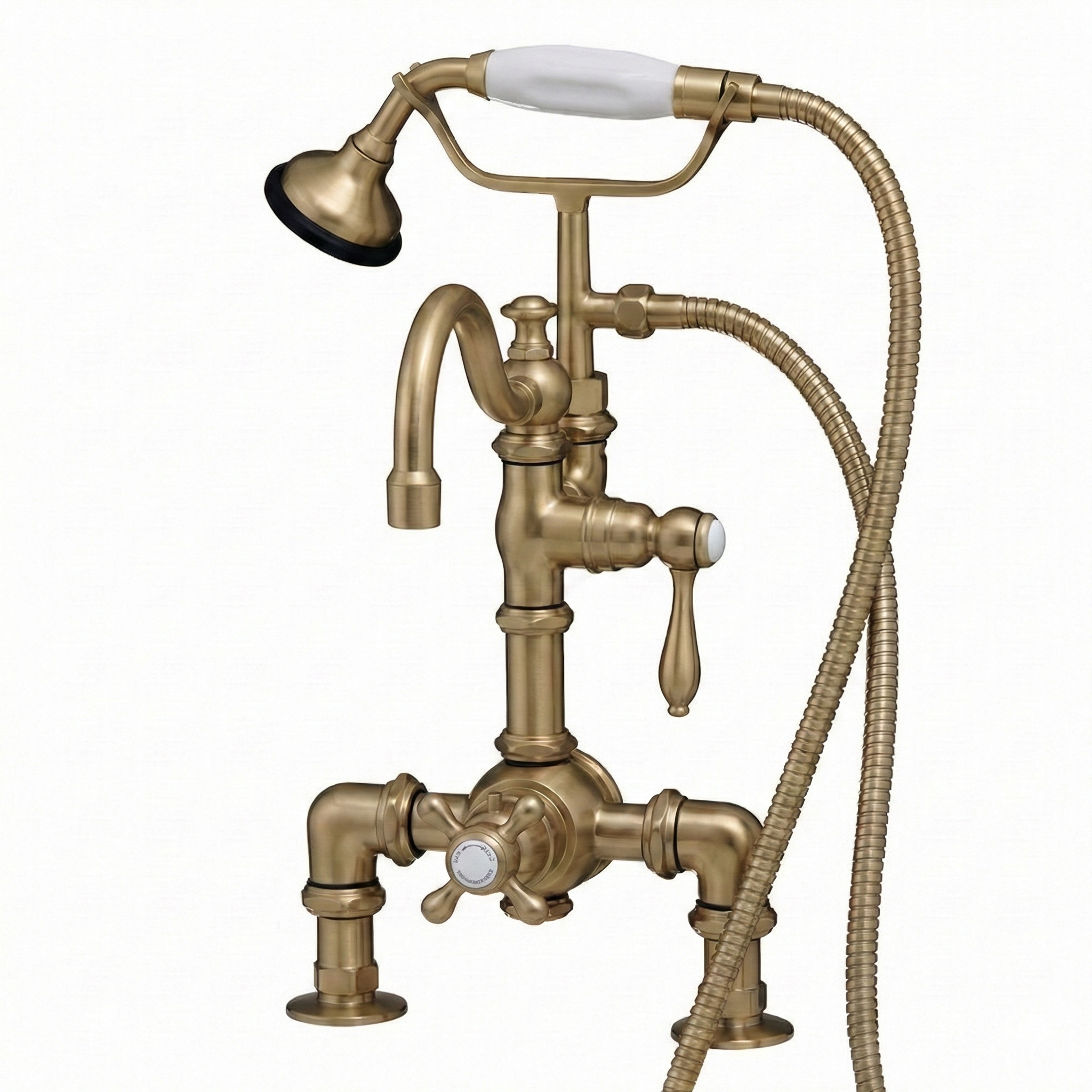 Thermostatic Deck Mount Tub Faucet w/ Diverter P1068 | Strom Living Satin Brass - Tub Fillers
