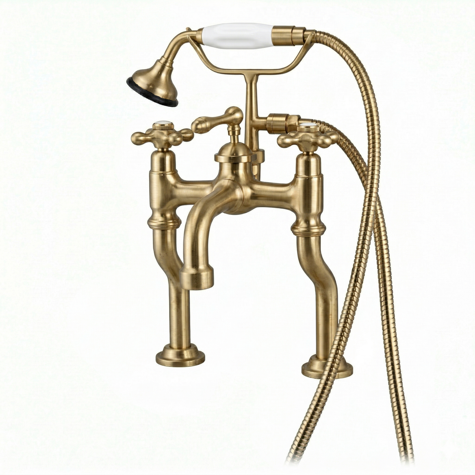 Offset British Telephone Deck Mount Tub Faucet P1073 | Strom Living Satin Brass - Tub Fillers