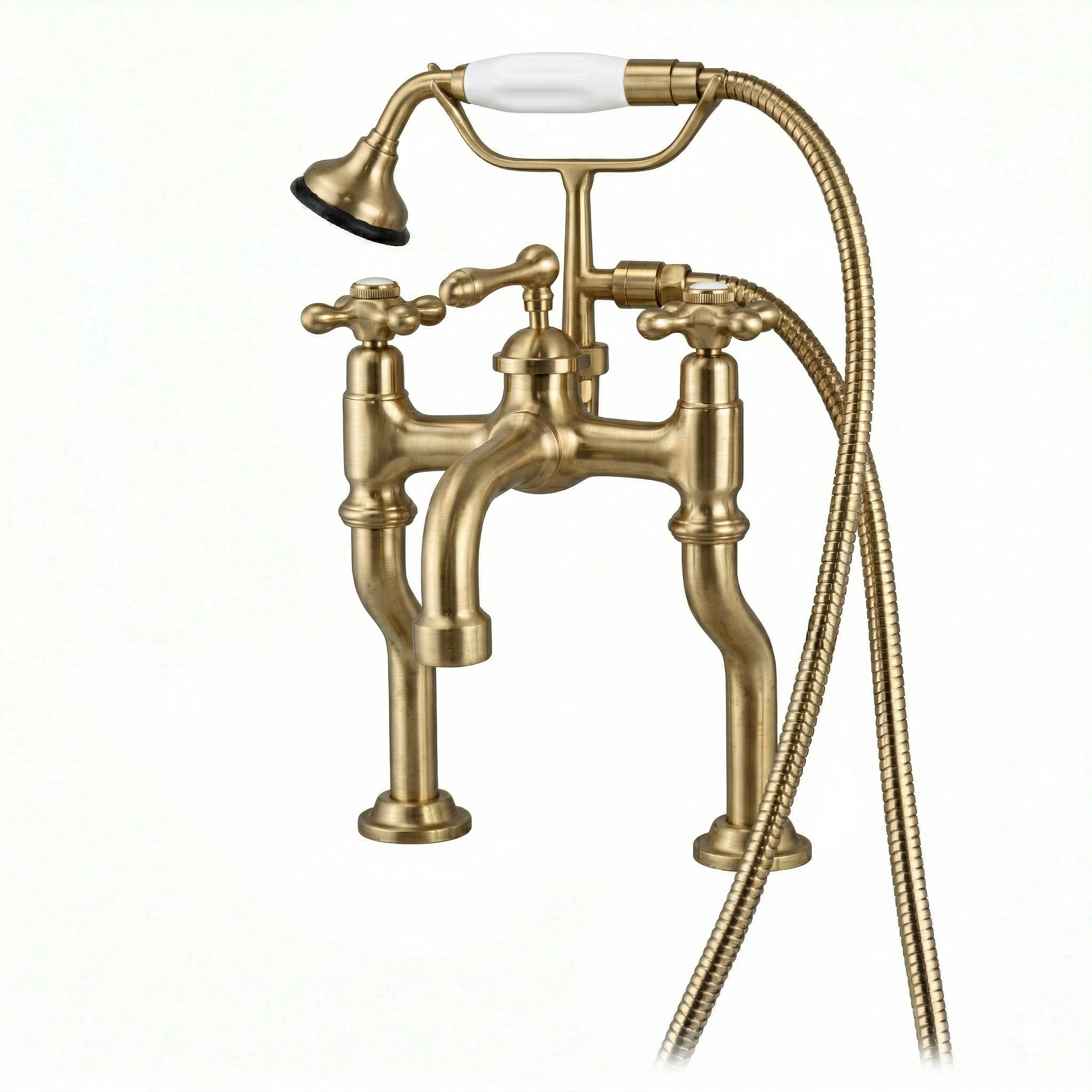 Offset British Telephone Deck Mount Tub Faucet P1073 | Strom Living Satin Brass - Tub Fillers