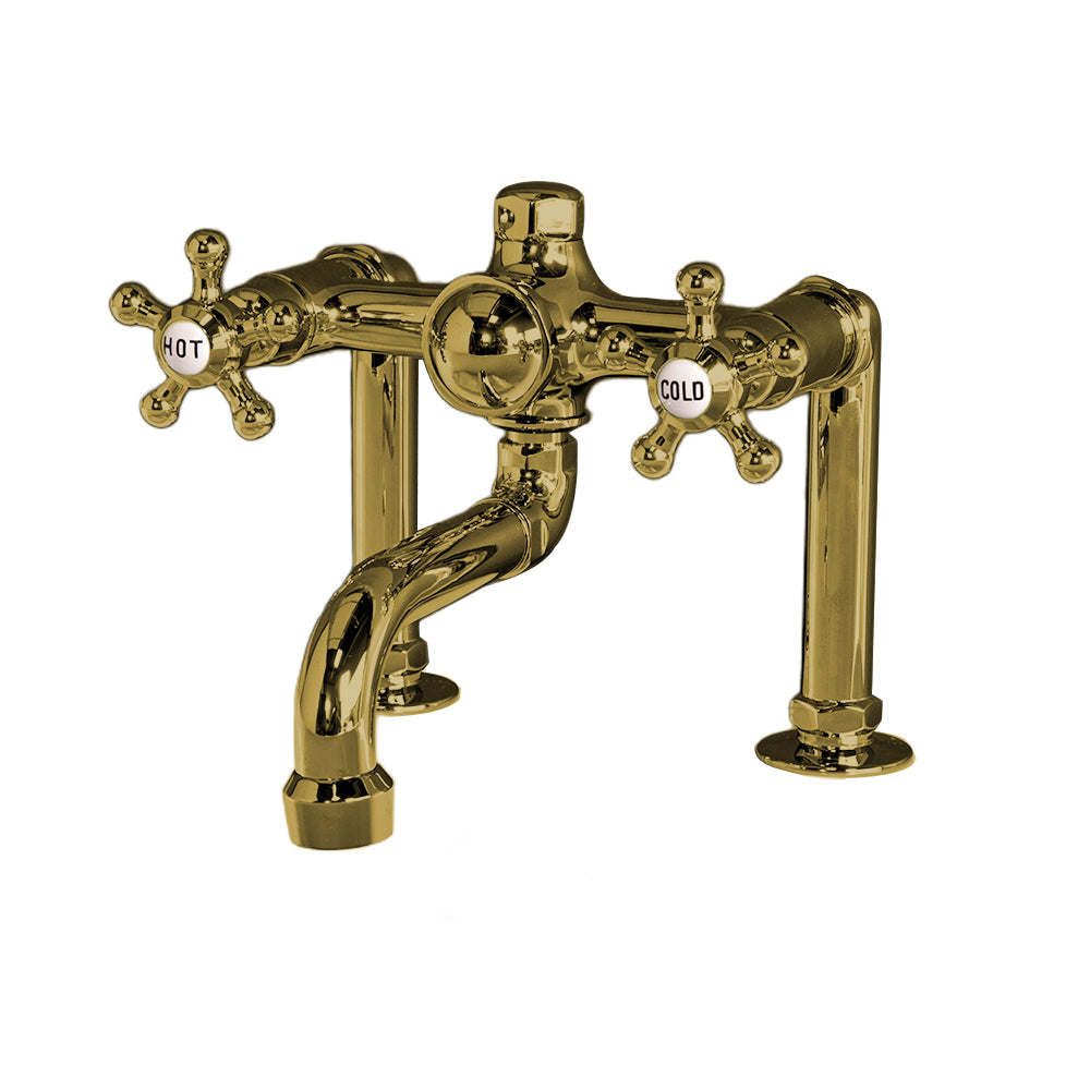 Deck Mount Tub Faucet with 5-Spoke Handles P1075 | Strom Living Supercoat Brass - Tub Fillers
