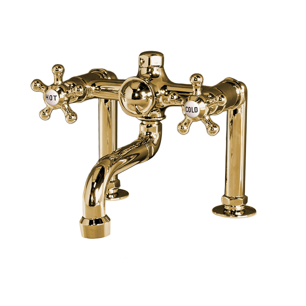 Deck Mount Tub Faucet with 5-Spoke Handles P1075 | Strom Living Satin Brass - Tub Fillers