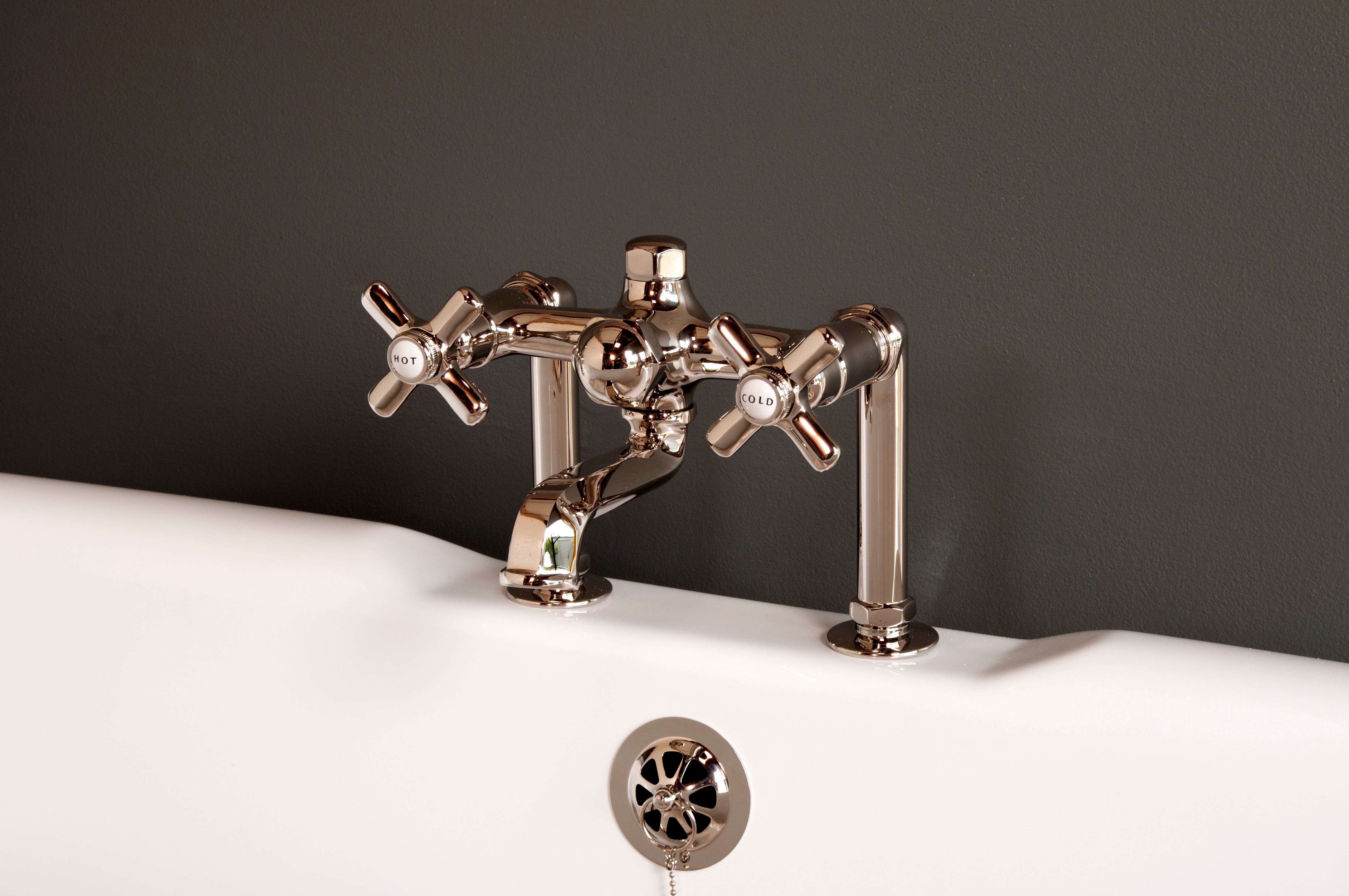 Deck Mount Faucet with 7" Center and Cross Handle P1077 | Strom Living