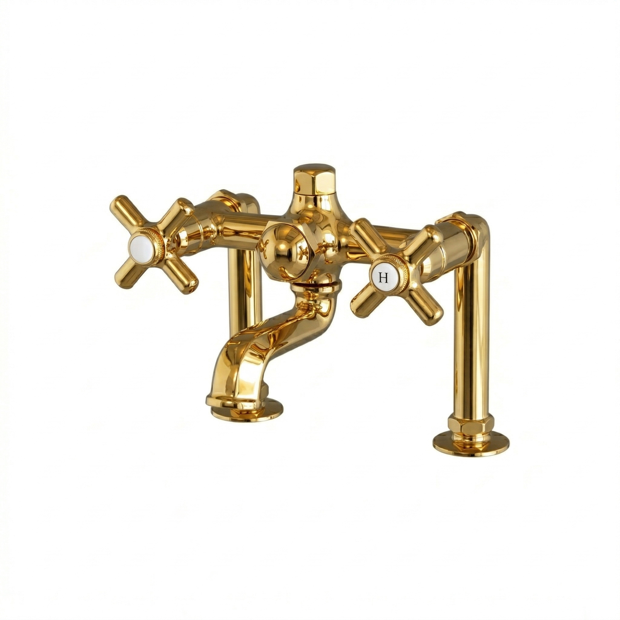 Deck Mount Tub Faucet w/ Cross Handles P1077 | Strom Living Supercoat Brass - Tub Fillers