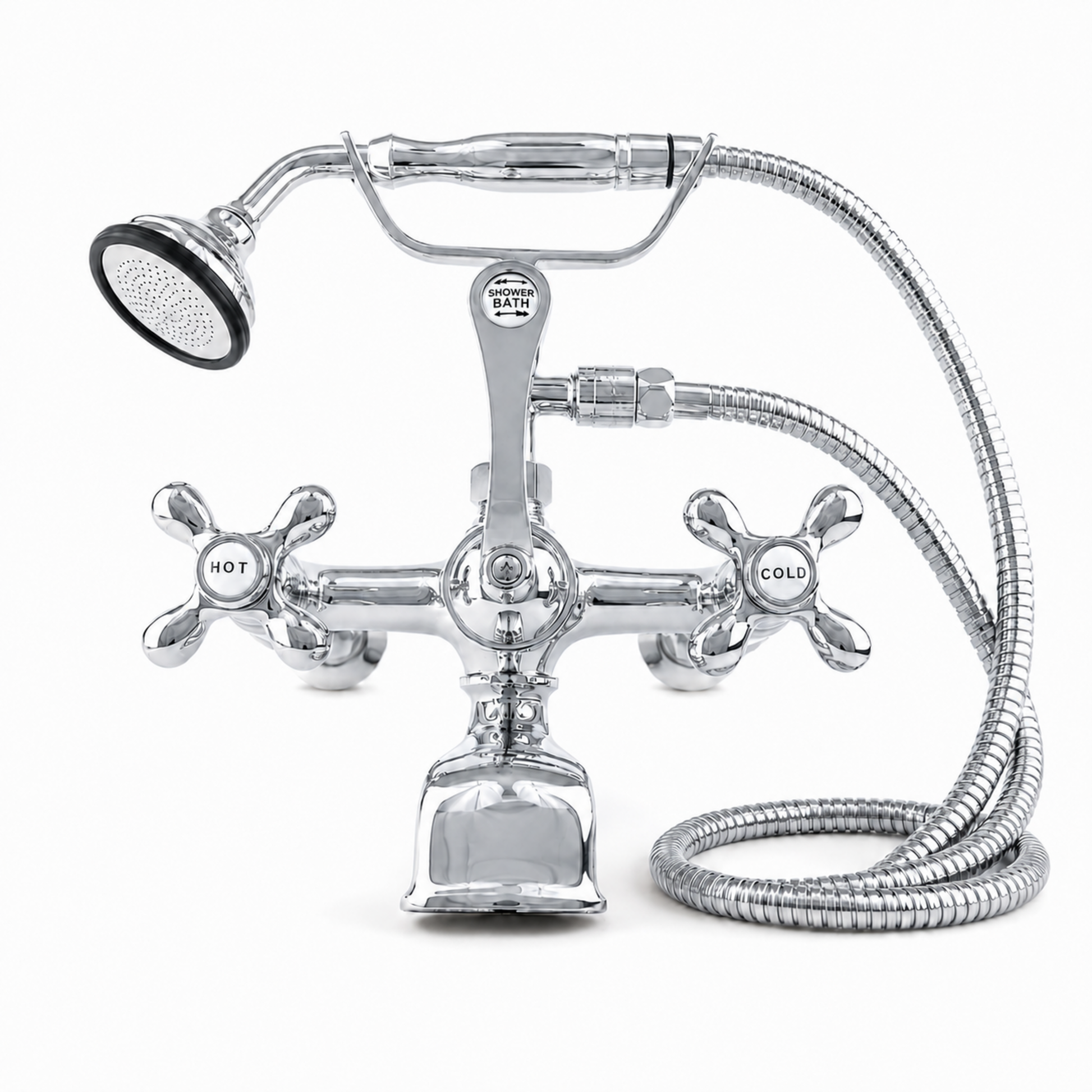 Wall Mount Tub Filler Faucet with Cross Handles P1078 | Strom Living Chrome With Handheld Shower - Tub Fillers