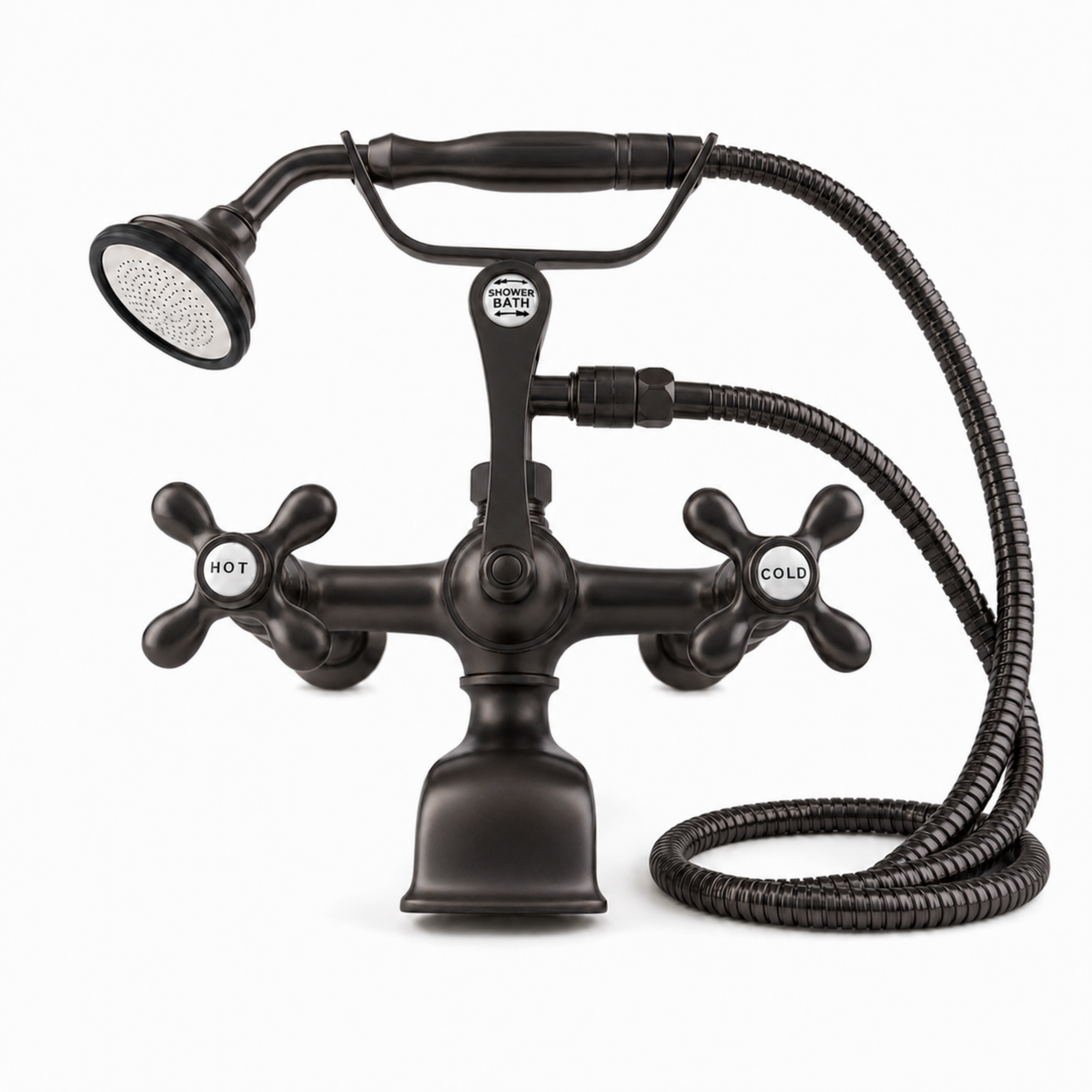 Wall Mount Tub Filler Faucet with Cross Handles P1078 | Strom Living Oil Rubbed Bronze With Handheld Shower - Tub Fillers