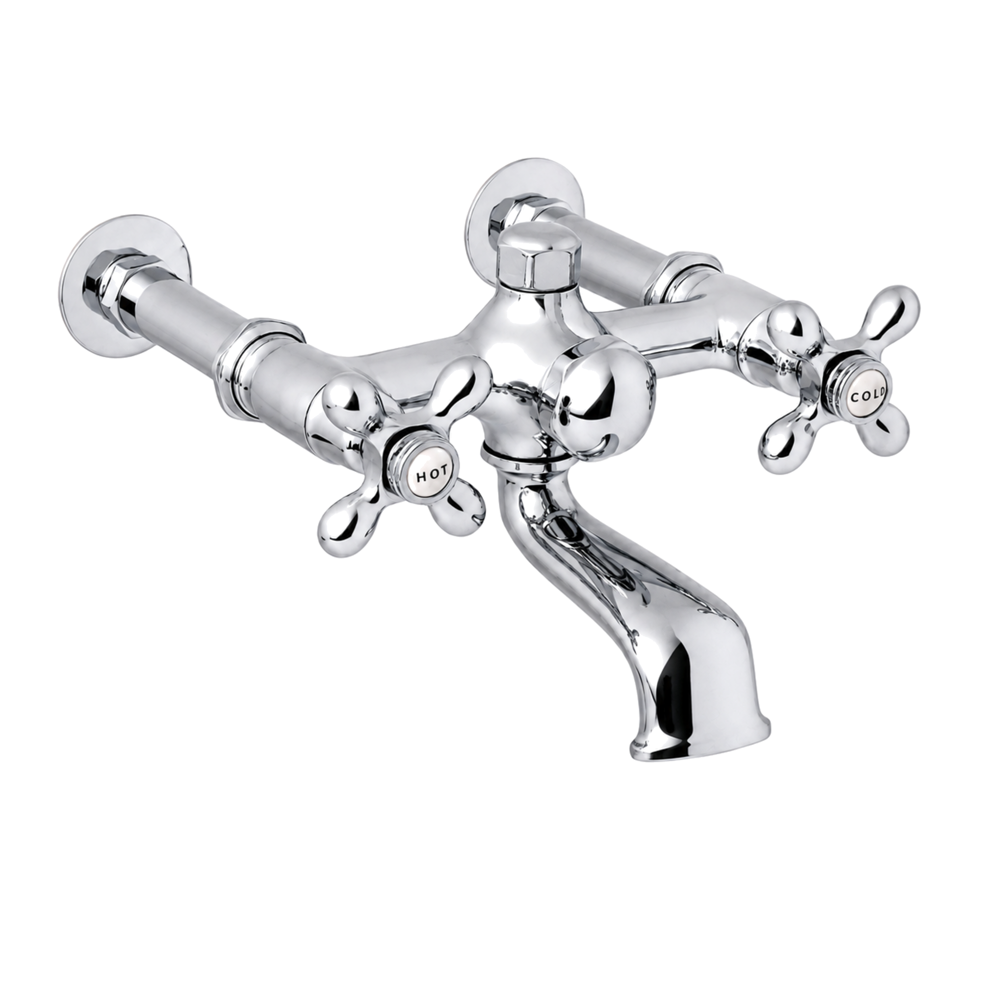 Wall Mount Tub Filler Faucet with Cross Handles P1078 | Strom Living Chrome Without Handheld Shower - Tub Fillers