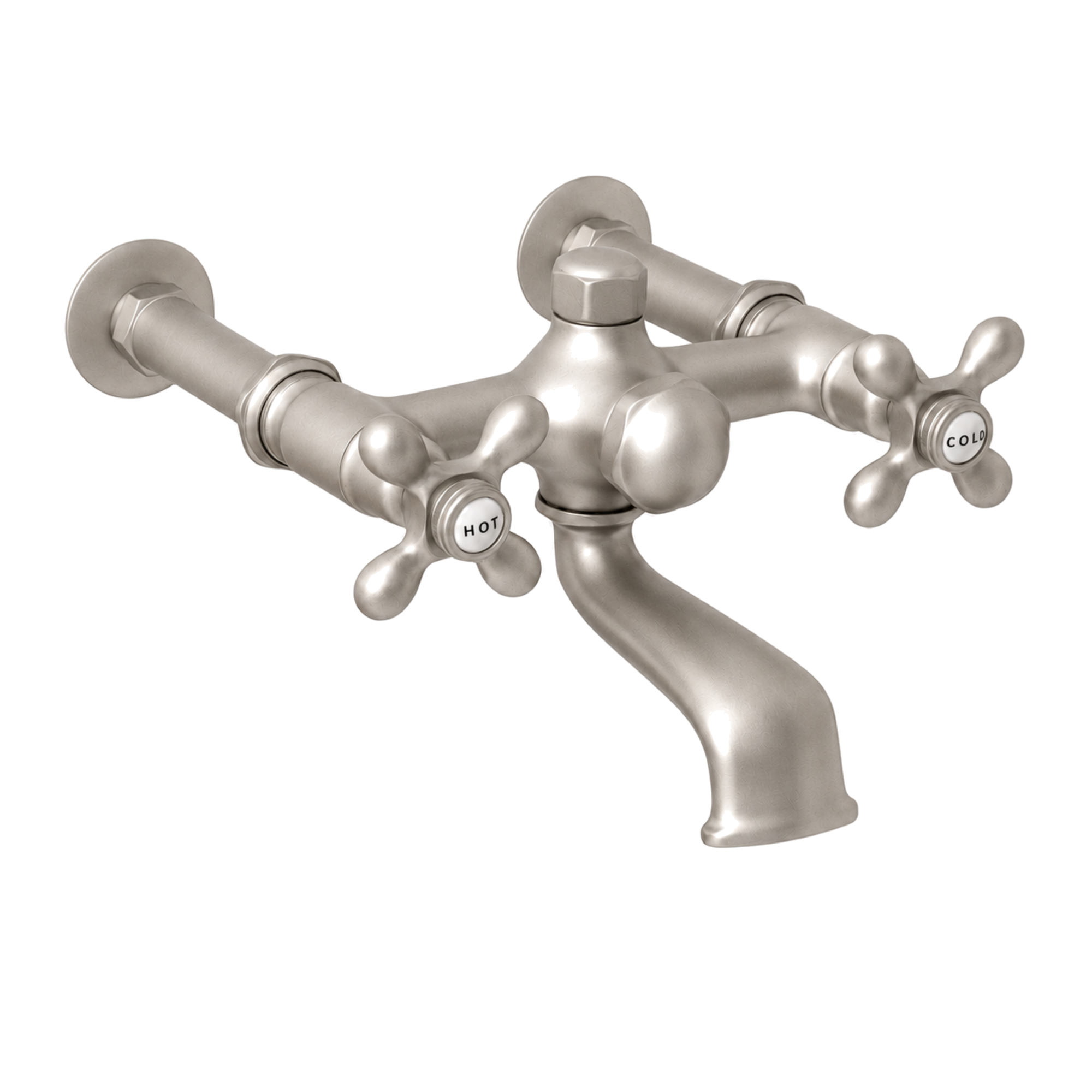 Wall Mount Tub Filler Faucet with Cross Handles P1078 | Strom Living Matte Nickel Without Handheld Shower - Tub Fillers