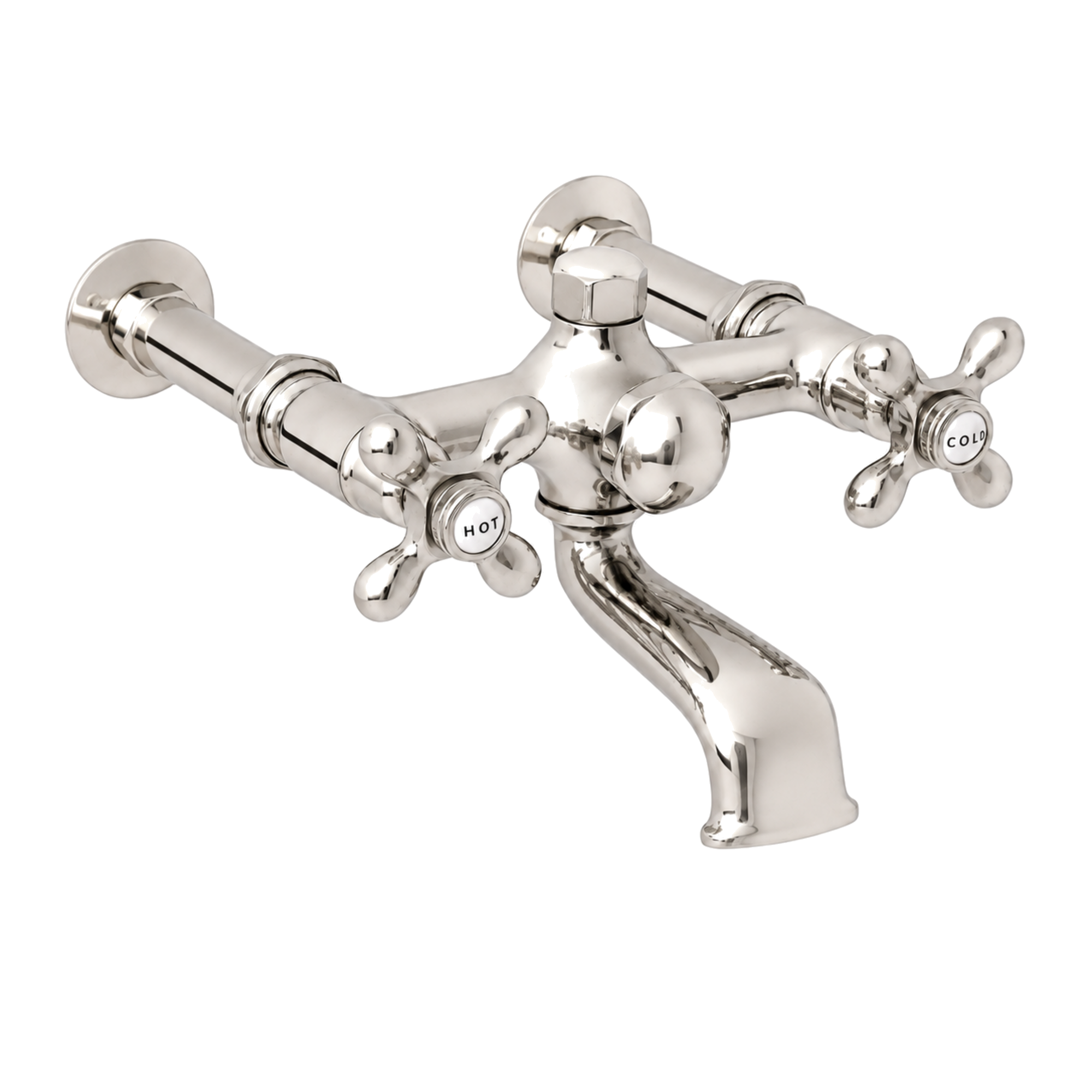Wall Mount Tub Filler Faucet with Cross Handles P1078 | Strom Living Polished Nickel Without Handheld Shower - Tub Fillers