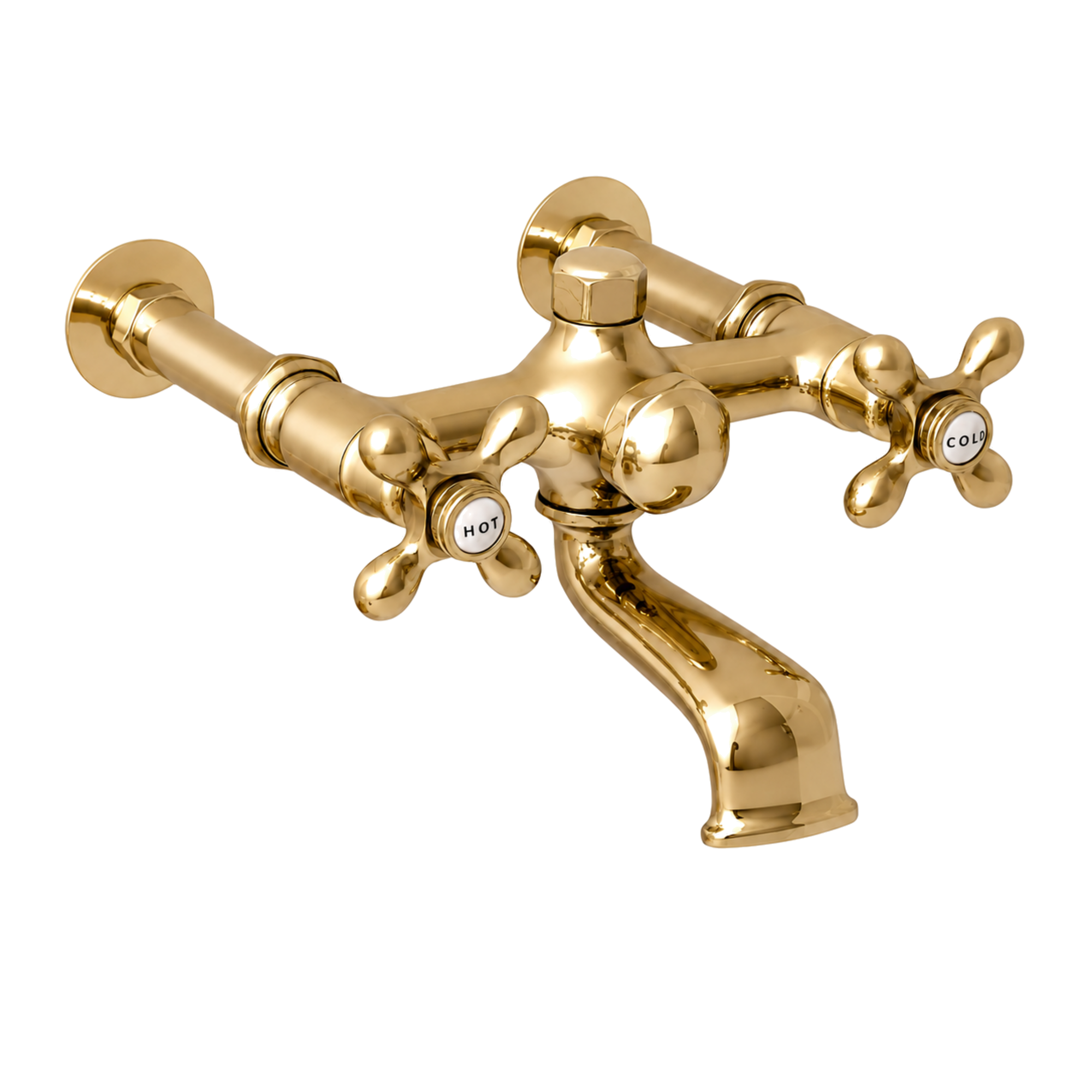 Wall Mount Tub Filler Faucet with Cross Handles P1078 | Strom Living Polished Brass Without Handheld Shower - Tub Fillers
