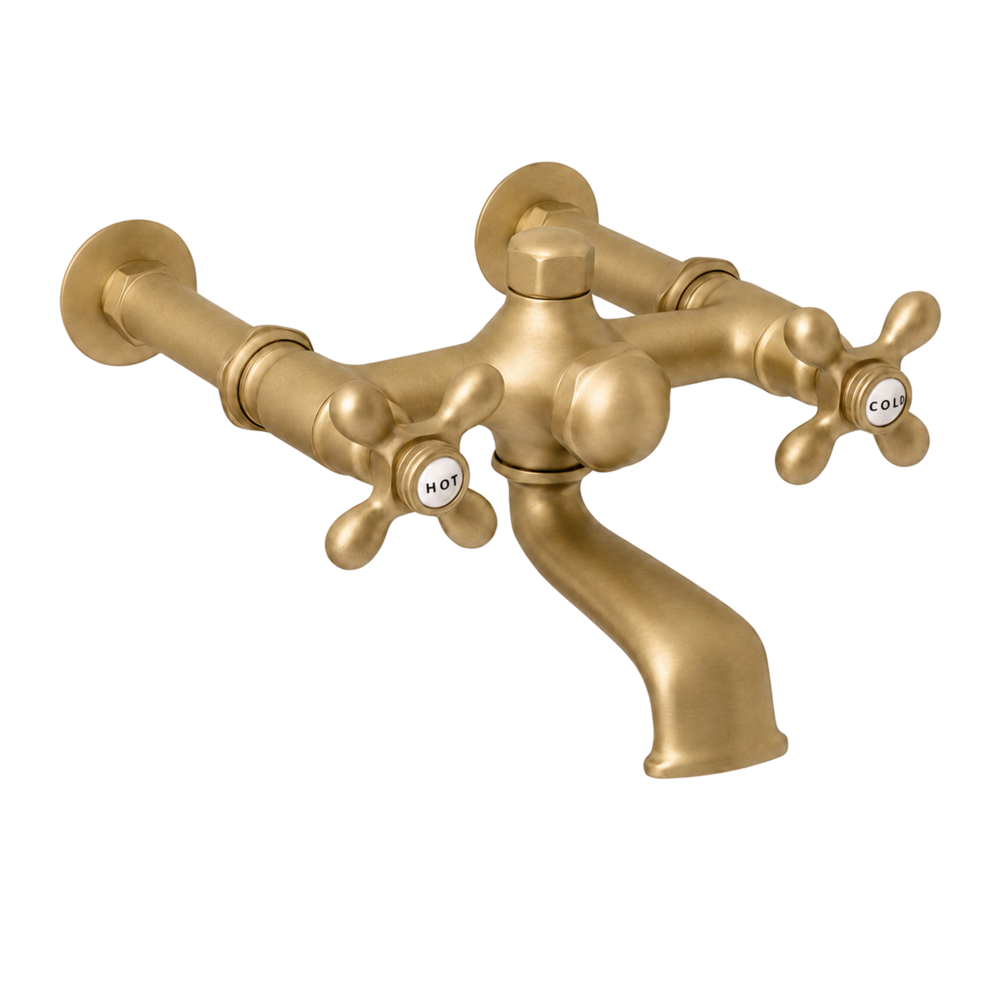 Wall Mount Tub Filler Faucet with Cross Handles P1078 | Strom Living Raw Brass Without Handheld Shower - Tub Fillers