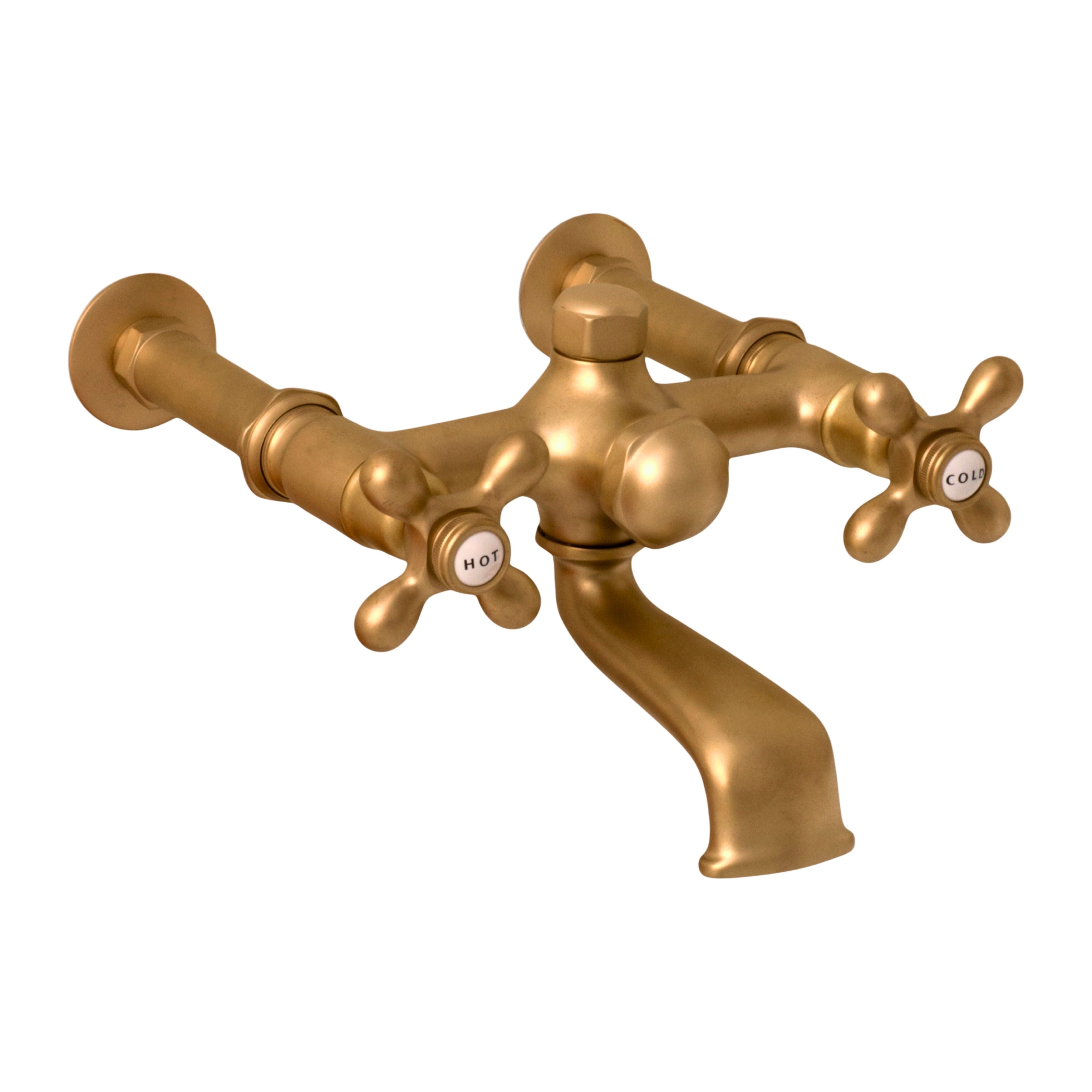 Wall Mount Tub Filler Faucet with Cross Handles P1078 | Strom Living Without Handheld Shower Raw Brass - Tub Fillers