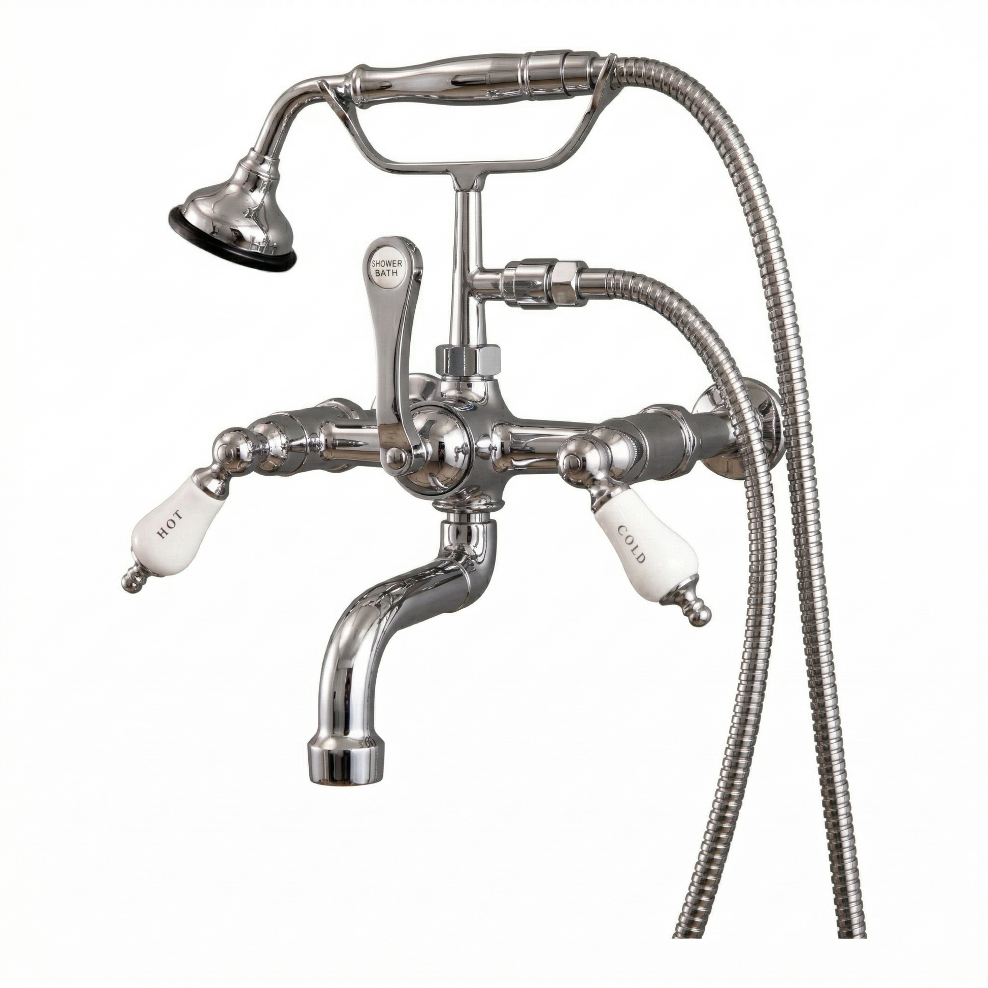 Wall Mount Telephone Faucet w/ Porcelain Handles P1079 | Strom Living Chrome - Tub Fillers