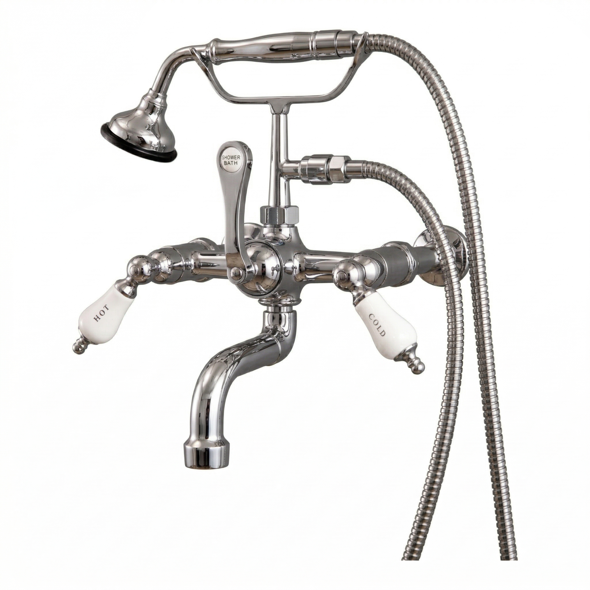 Wall Mount Telephone Faucet w/ Porcelain Handles P1079 | Strom Living Chrome - Tub Fillers