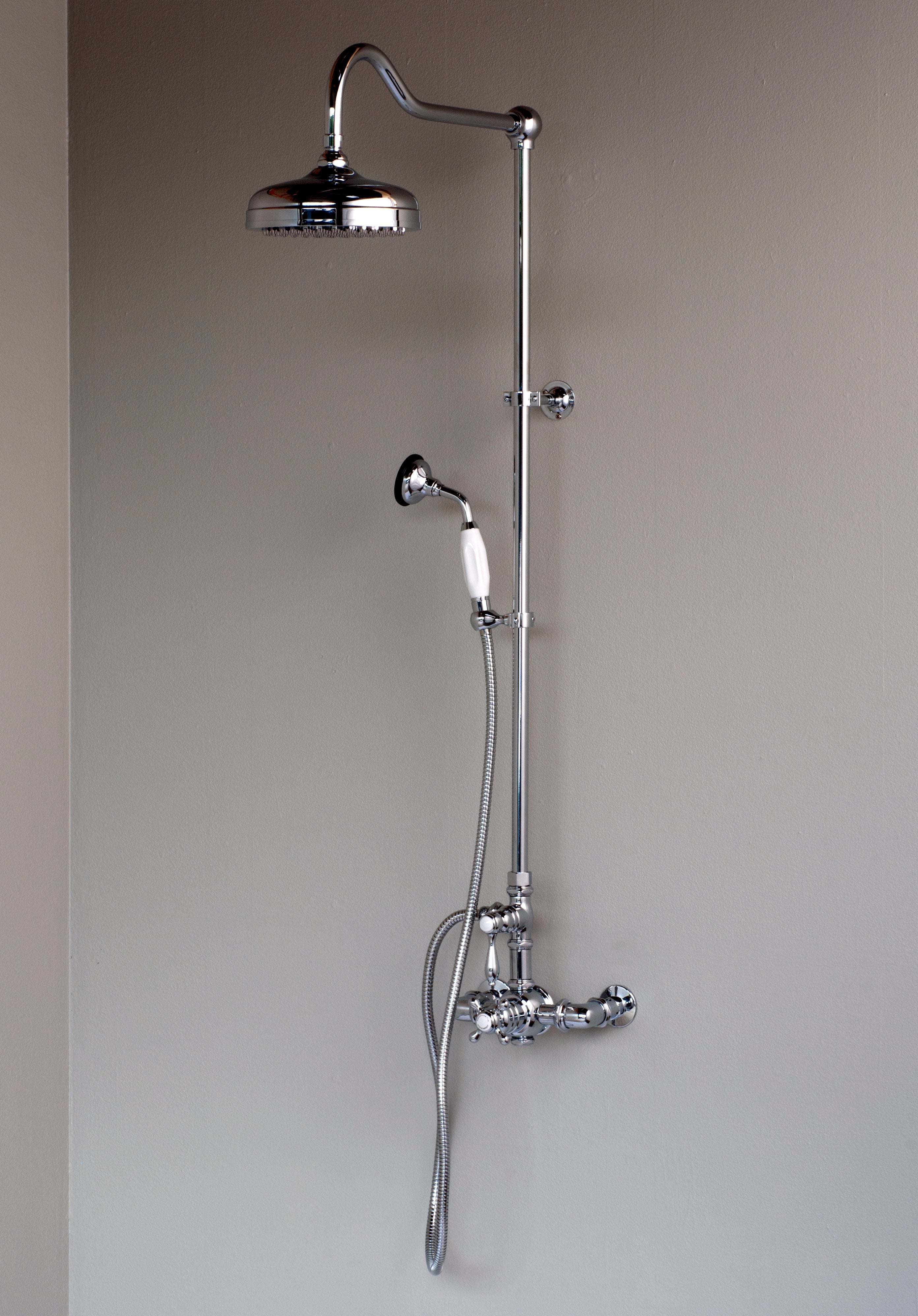 Exposed Thermostatic Shower System Wall Mount with 1.75 GPM Handshower and Lever/Cross Handles P1085 | Strom Living