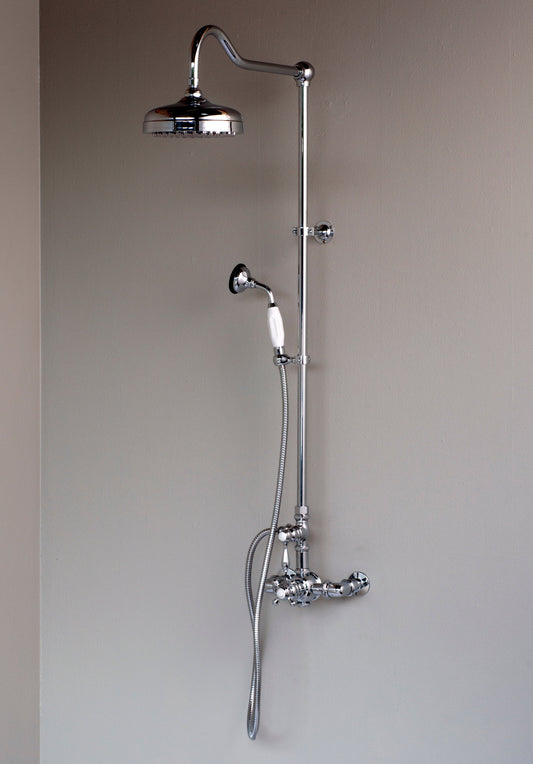 Strom Living Exposed Thermostatic Shower System Wall Mounted with 1.75 GPM Handshower and Lever/Cross Handles
