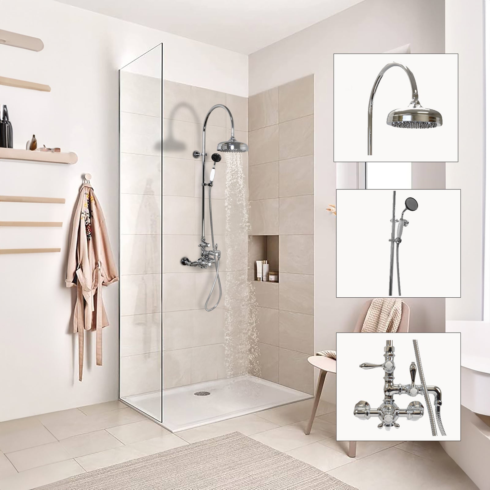 Exposed Thermostatic Shower System and Handshower P1088 | Strom Living - Showers
