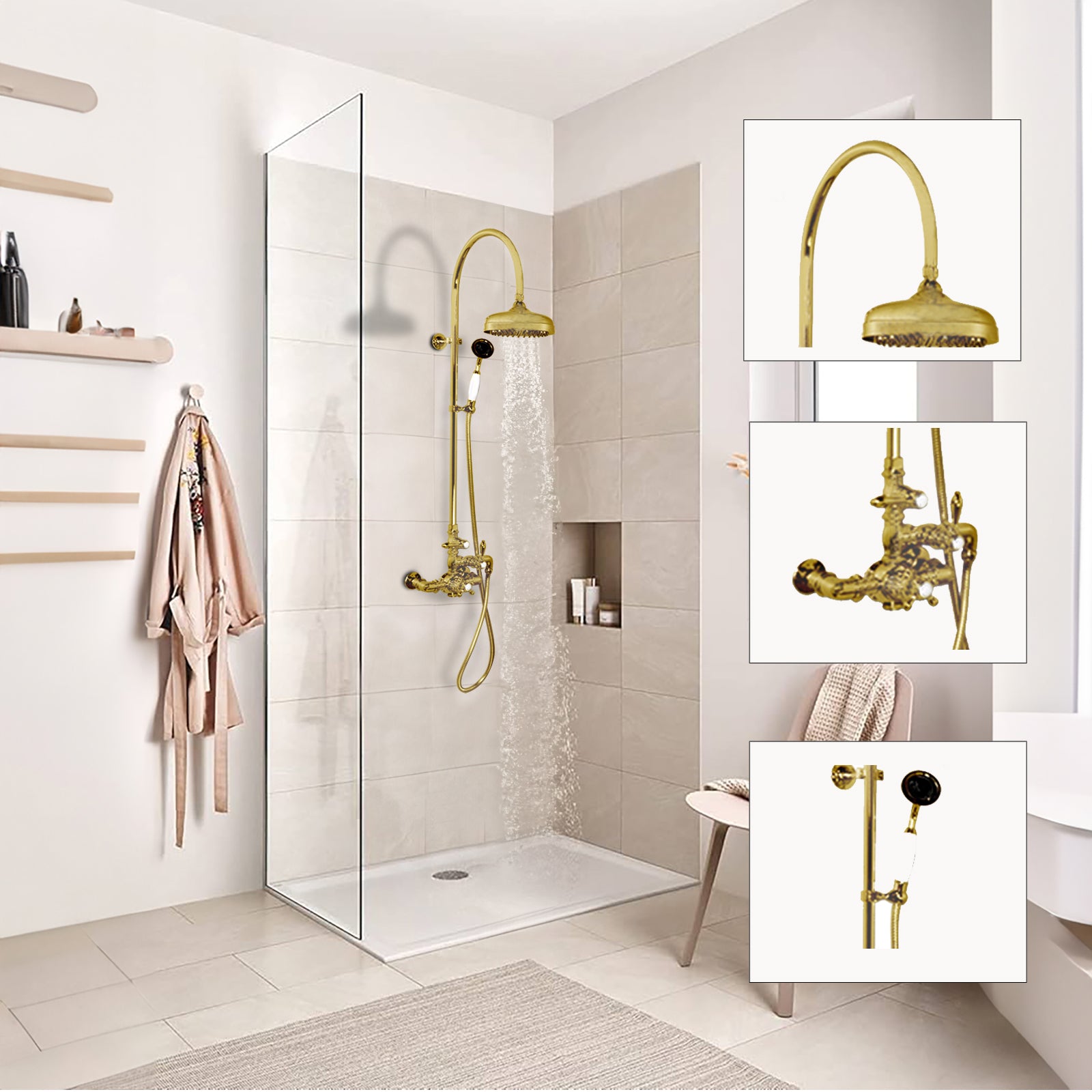 Exposed Thermostatic Shower System and Handshower P1088 | Strom Living - Showers