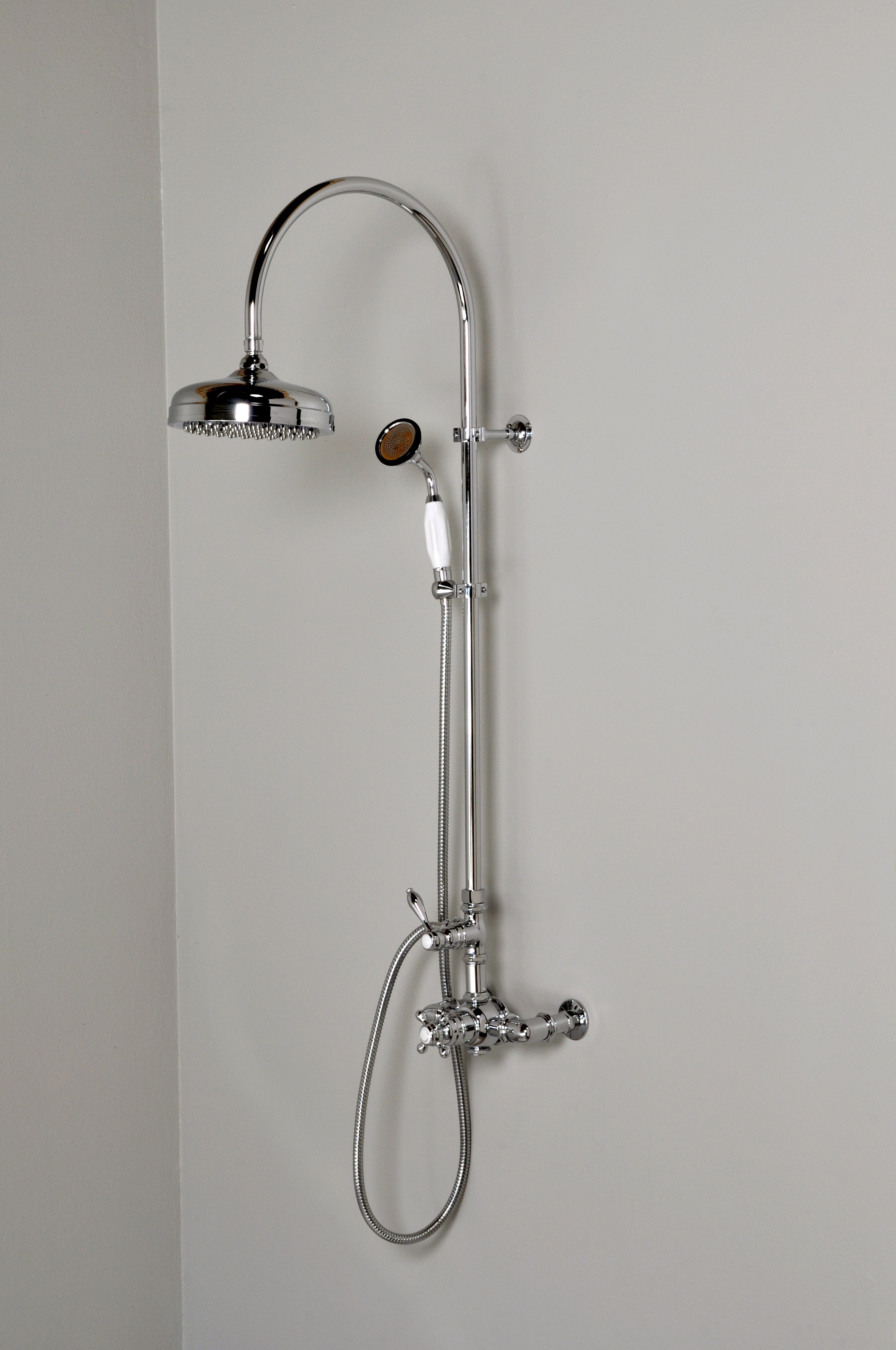 Exposed Thermostatic Shower System Wall Mounted with 1.75GPM Handshower and Lever/Cross Handles
