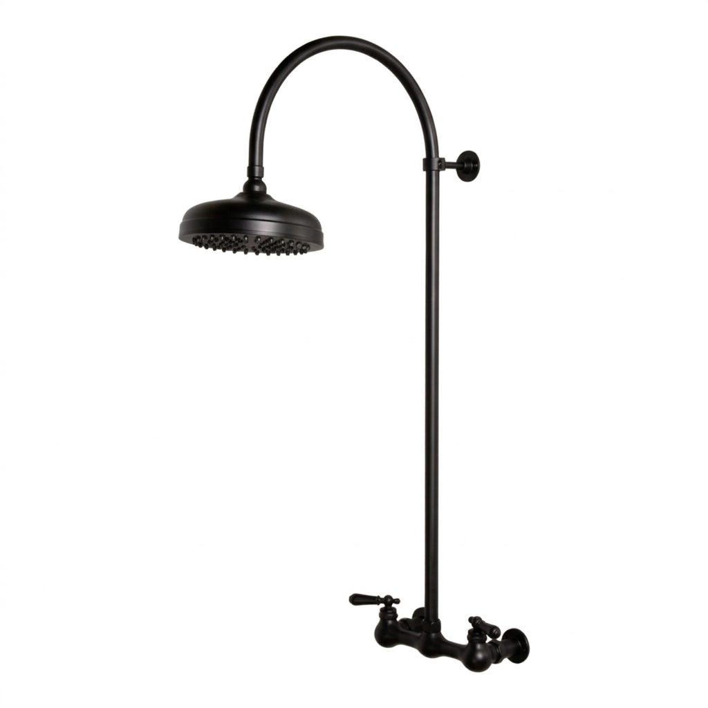 Exposed Shower System with Gooseneck Riser P1091 | Strom Living Satin Black - Showers