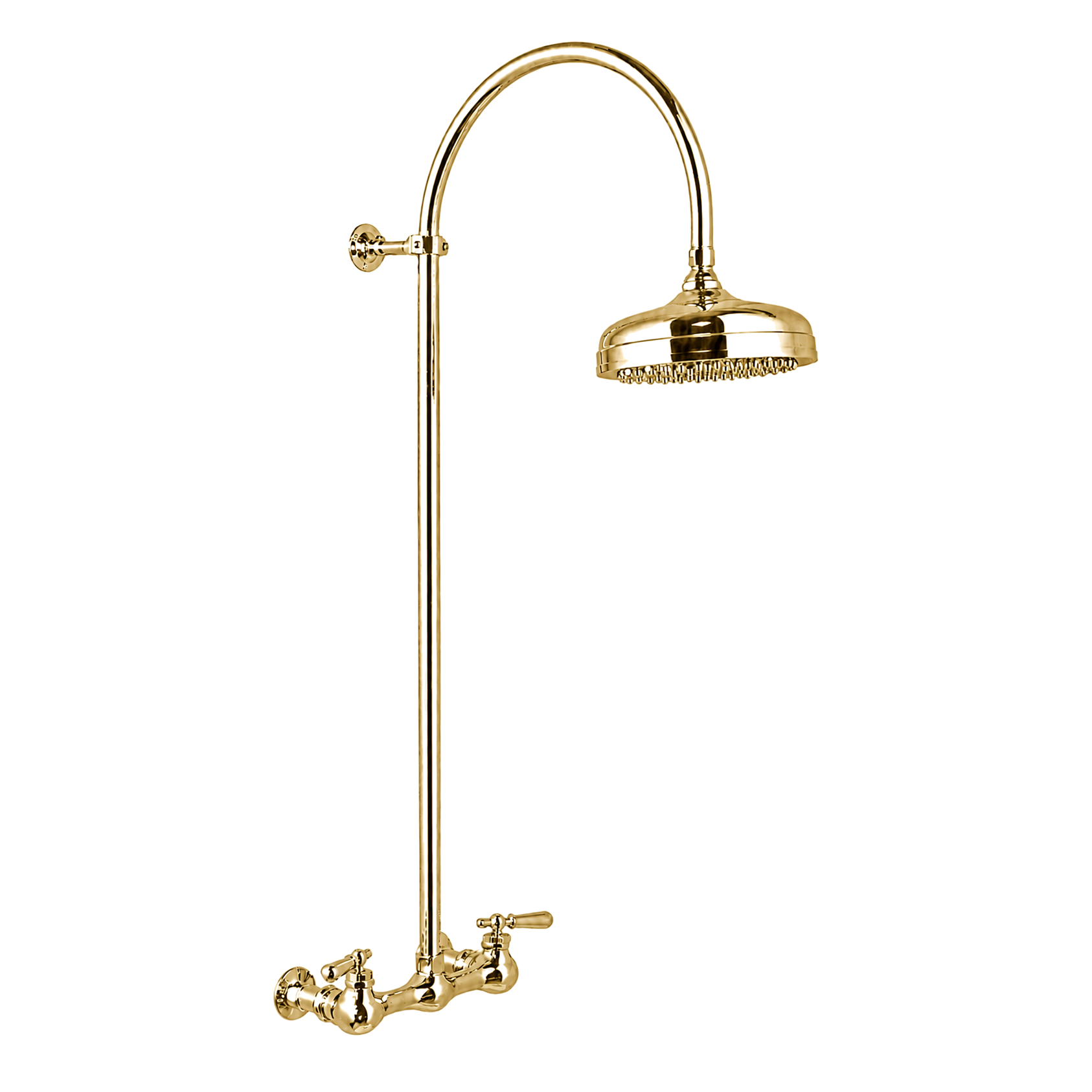 Exposed Shower System with Gooseneck Riser P1091 | Strom Living Polished Brass - Showers