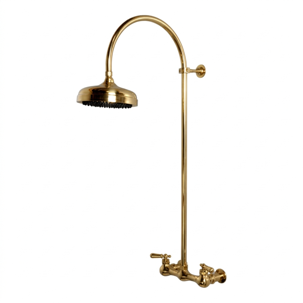 Exposed Shower System with Gooseneck Riser P1091 | Strom Living Polished Brass - Showers