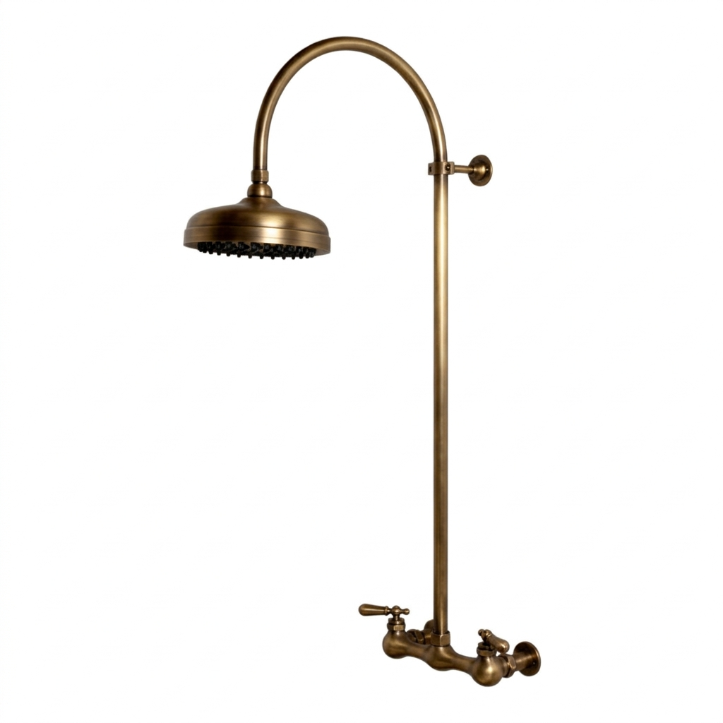 Exposed Shower System with Gooseneck Riser P1091 | Strom Living Raw Brass - Showers