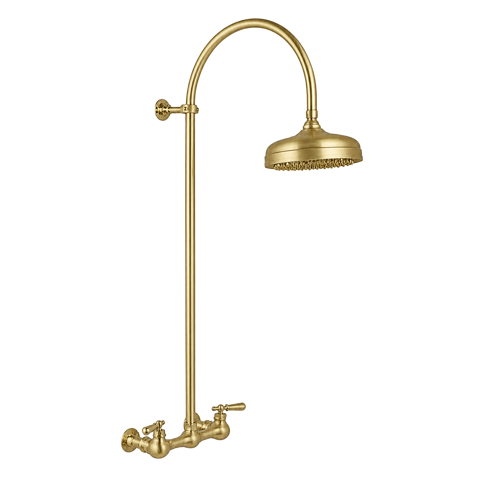 Exposed Shower System with Gooseneck Riser P1091 | Strom Living Satin Brass - Showers