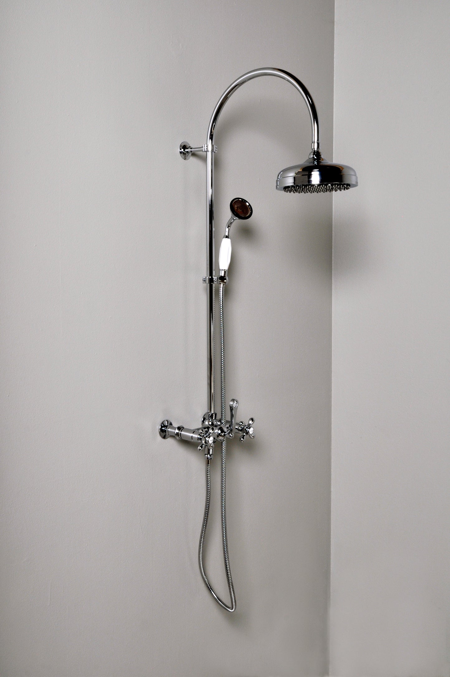 Strom Living Exposed Thermostatic Shower System 36" Wall Mounted with 7" Centers and Handshower and Lever/Cross Handles