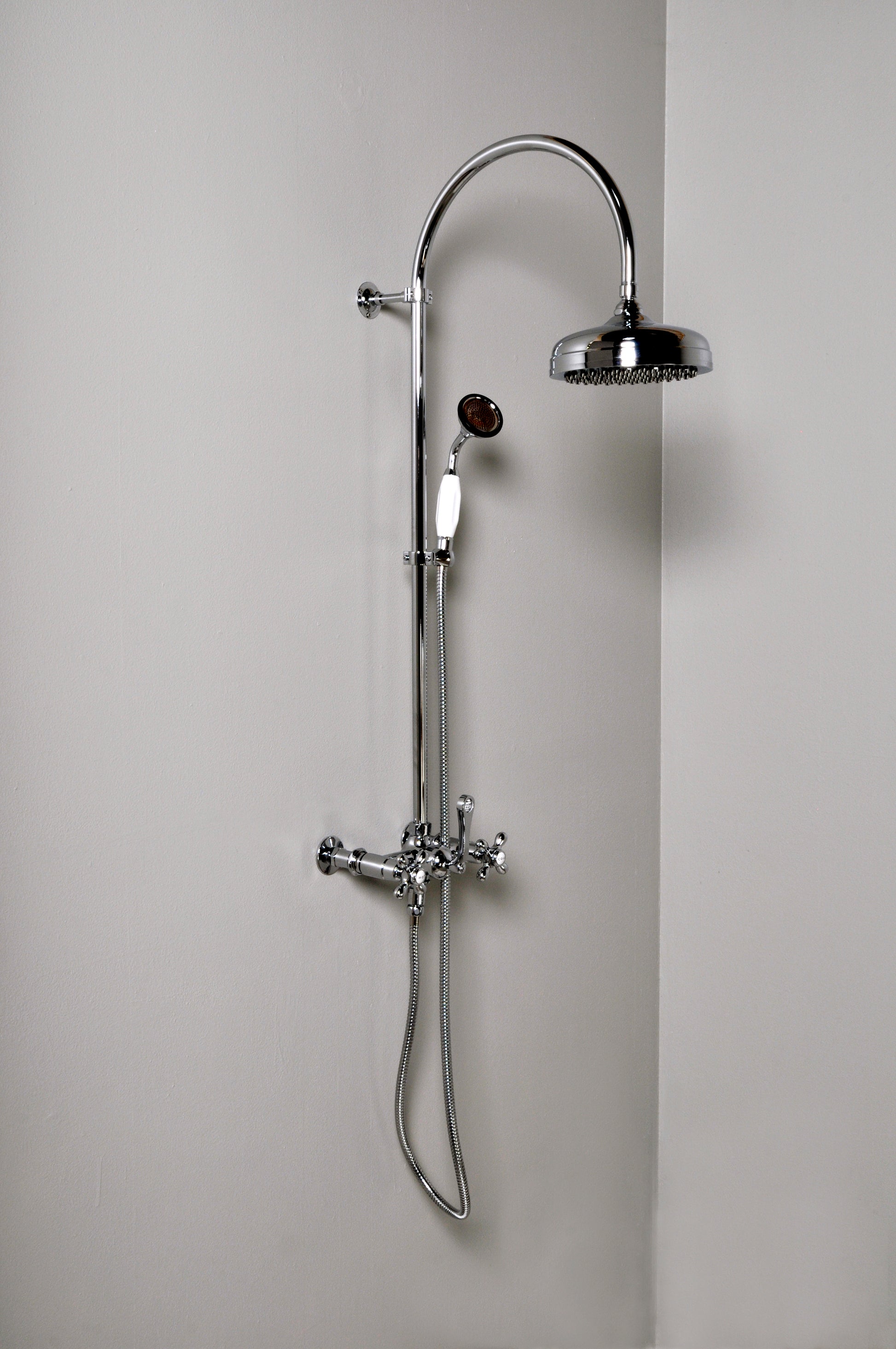 Strom Living Exposed Thermostatic Shower System 36" Wall Mounted with 7" Centers and Handshower and Lever/Cross Handles