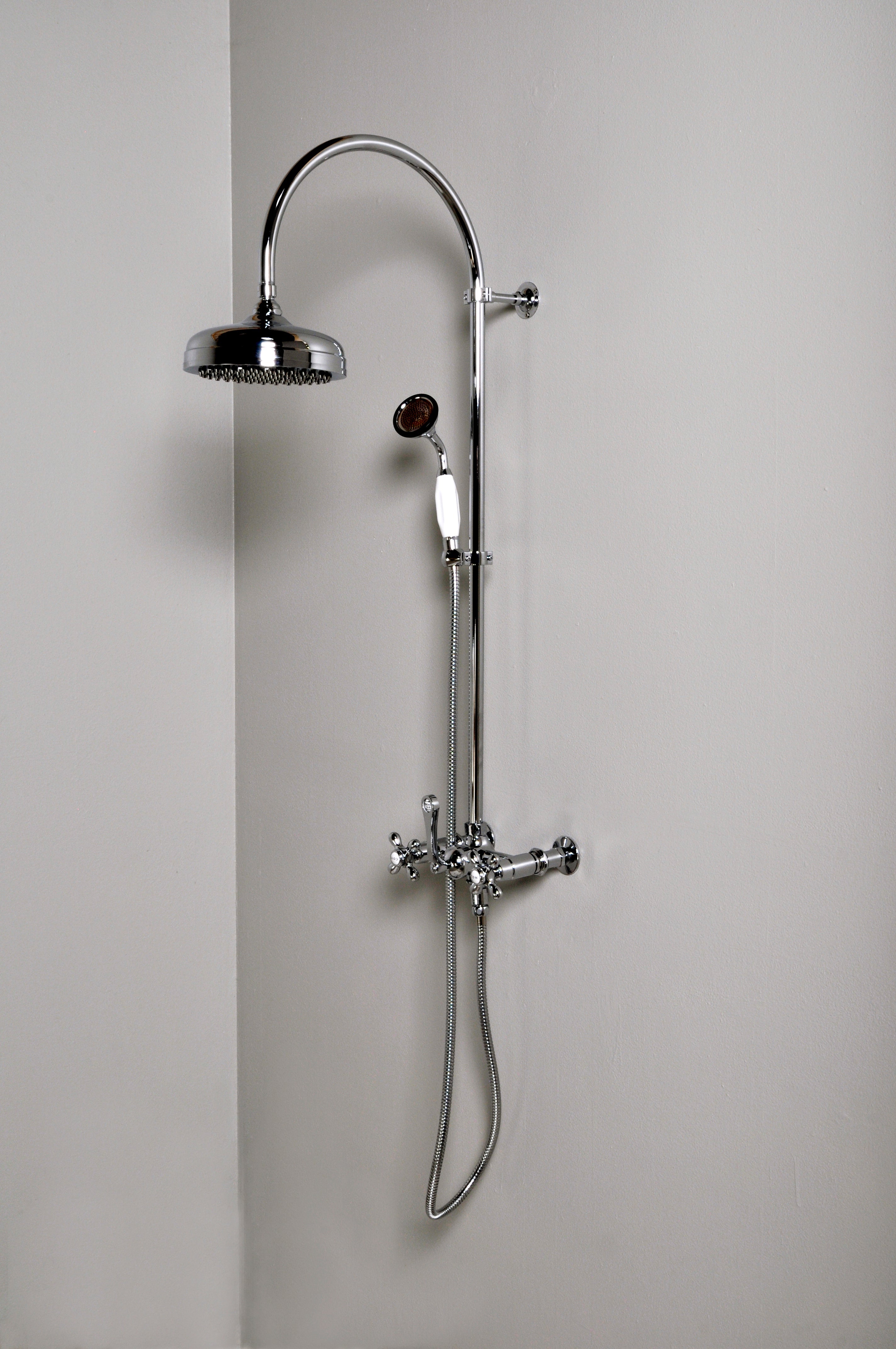 Strom Living Exposed Thermostatic Shower System 36" Wall Mounted with 7" Centers and Handshower and Lever/Cross Handles
