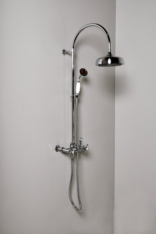 Strom Living Exposed Thermostatic Shower System 36" Wall Mounted with 7" Centers and Handshower and Lever/Cross Handles