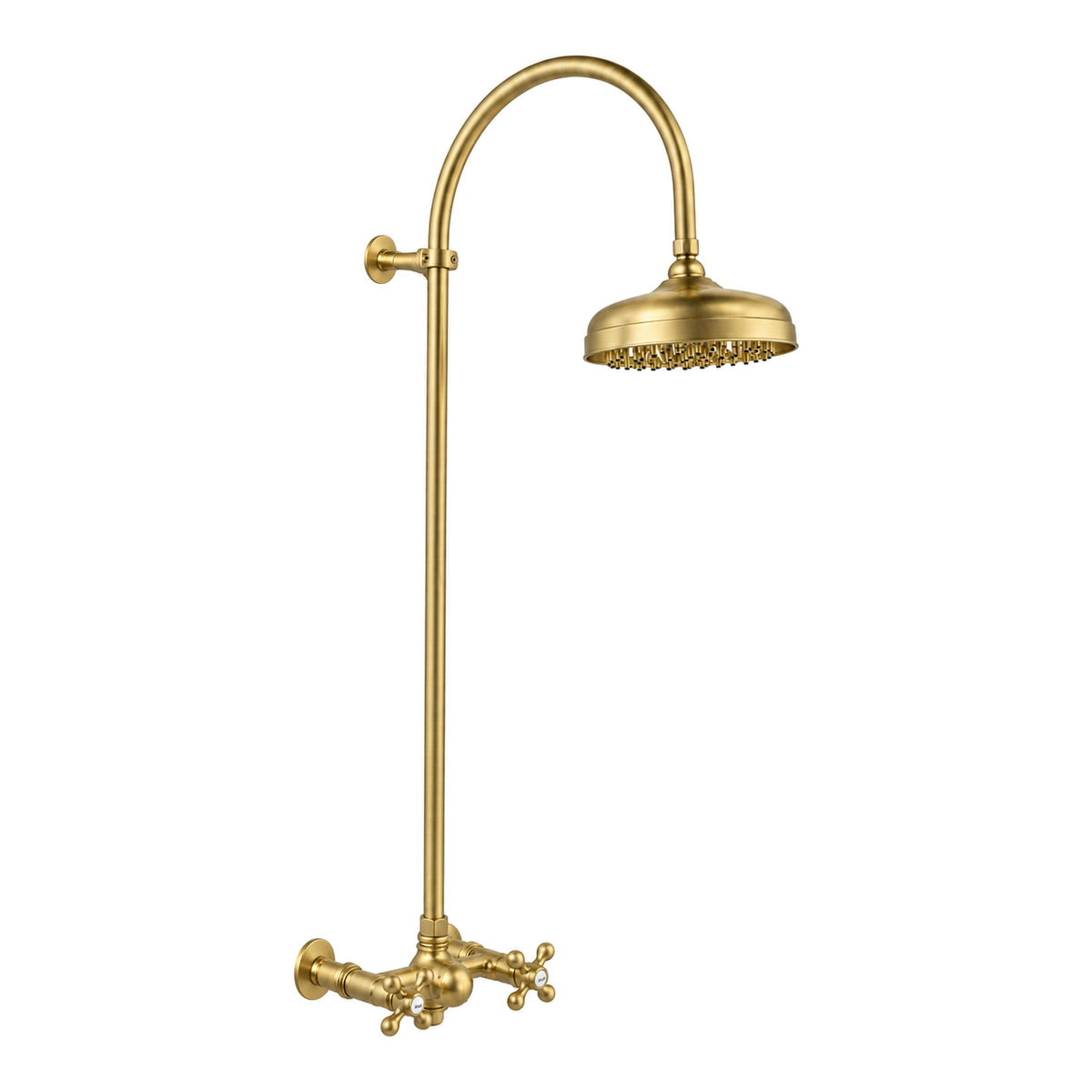 Exposed Shower System with Gooseneck Riser P1093 in Satin Brass