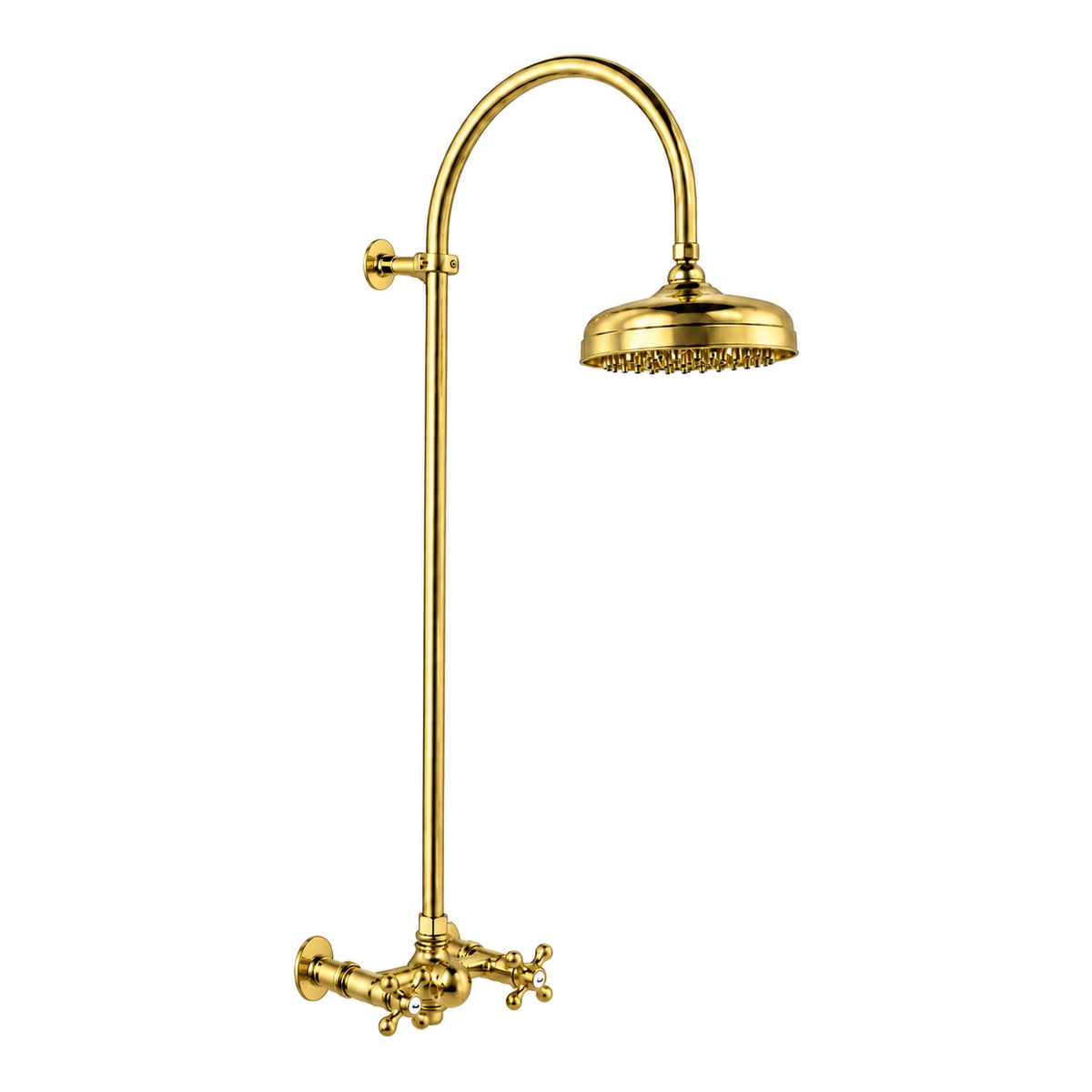 Exposed Shower System with Gooseneck Riser P1093 in Supercoat Brass / Polished Brass