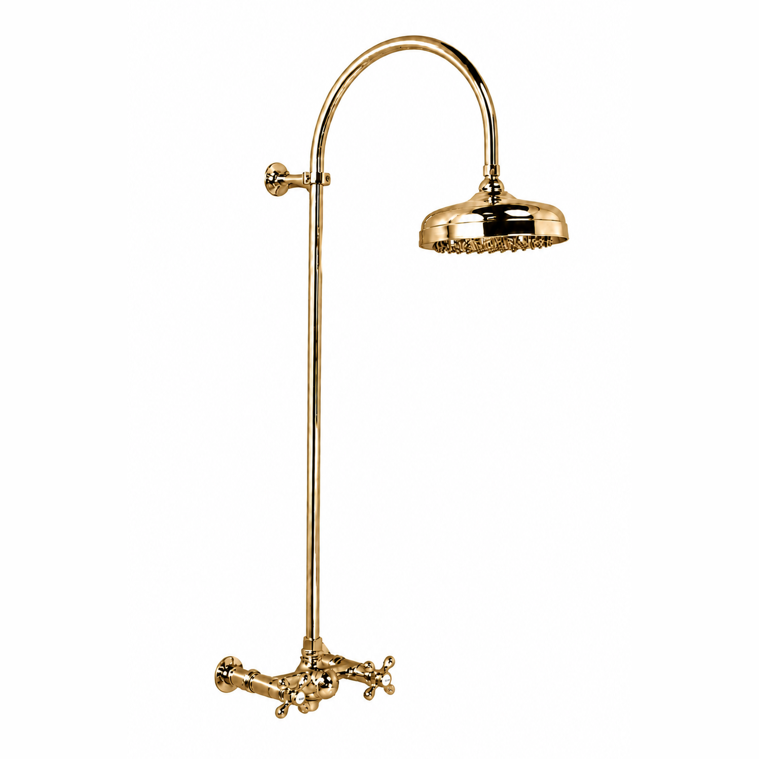 Exposed Shower System with Gooseneck Riser P1093 | Strom Living Polished Brass - Showers