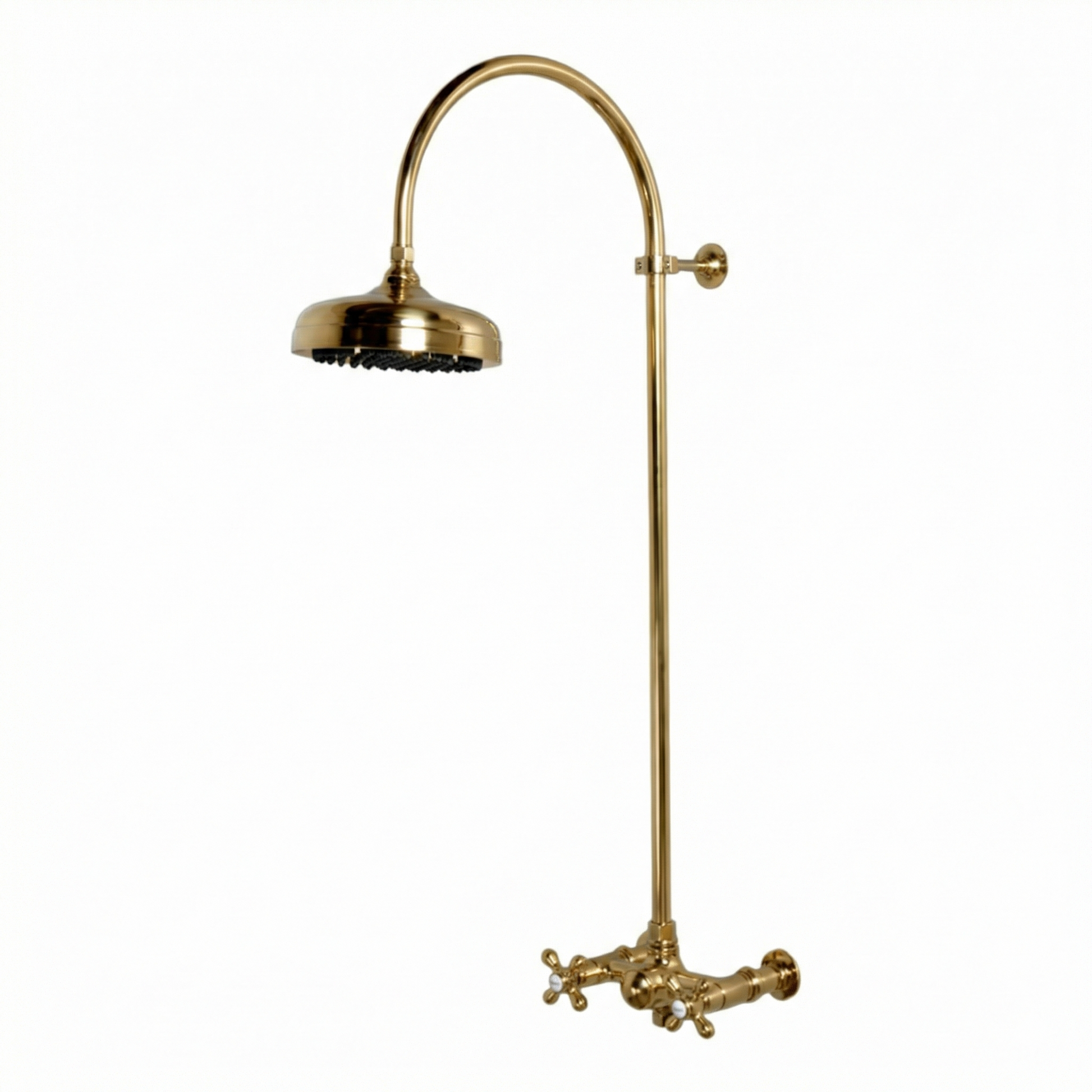 Exposed Shower System with Gooseneck Riser P1093 | Strom Living Supercoat Brass - Showers