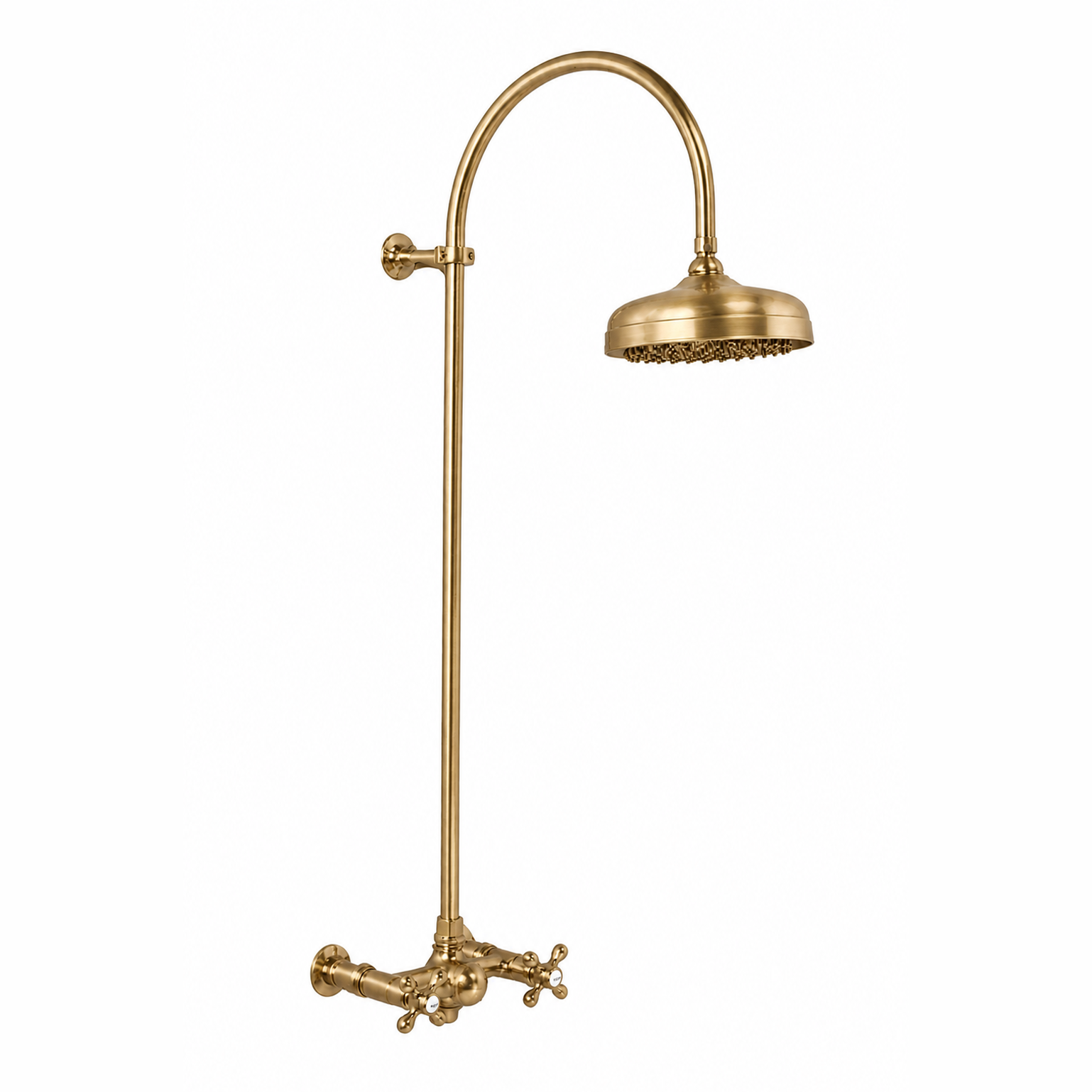 Exposed Shower System with Gooseneck Riser P1093 | Strom Living Satin Brass - Showers