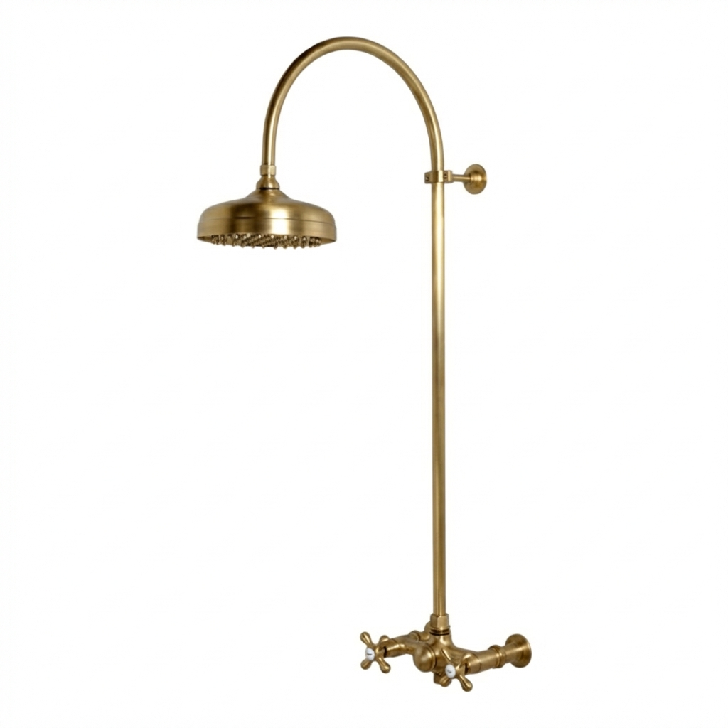 Exposed Shower System with Gooseneck Riser P1093 | Strom Living Satin Brass - Showers