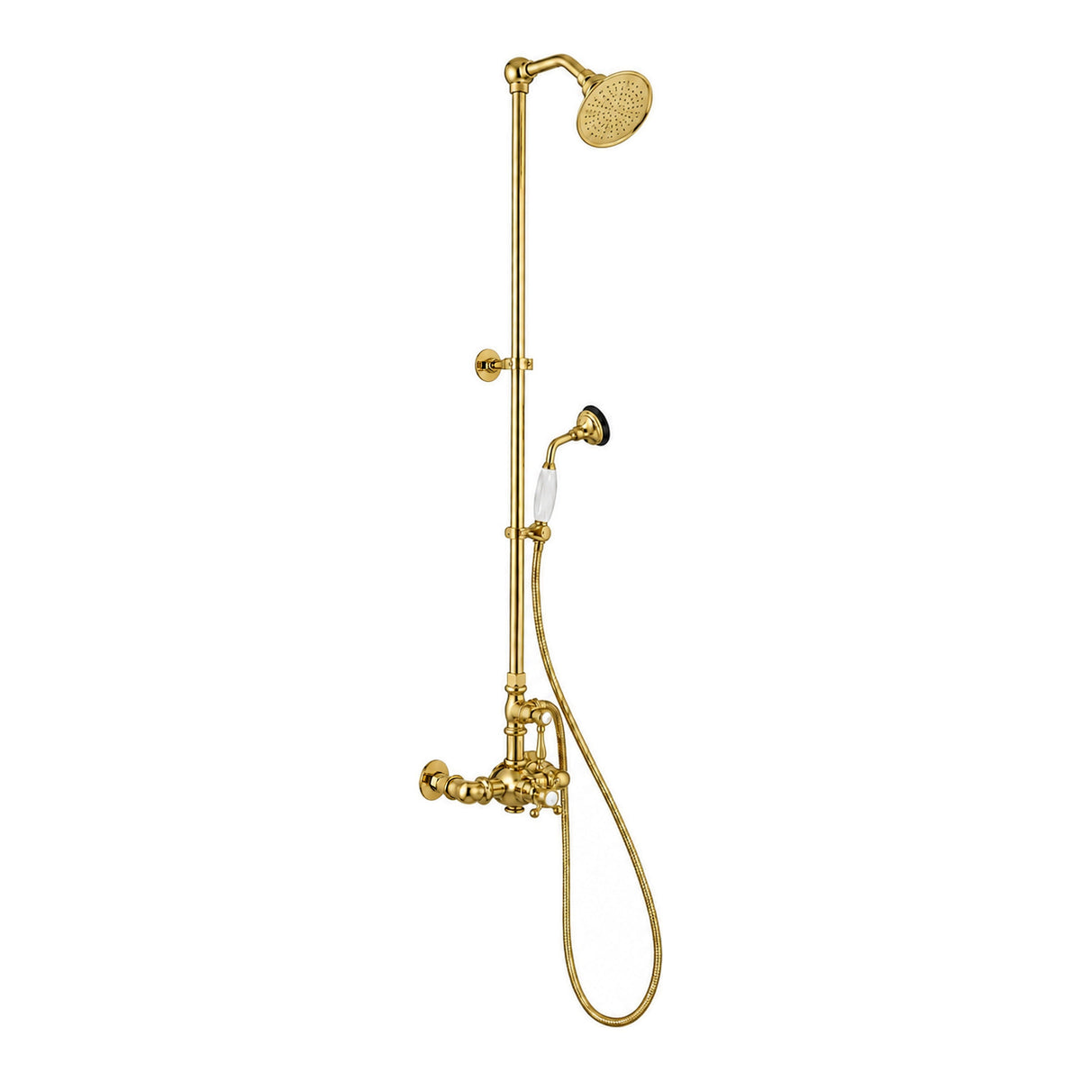 Exposed Thermostatic Shower System with Diverter P1094 in Supercoat Brass / Polished Brass