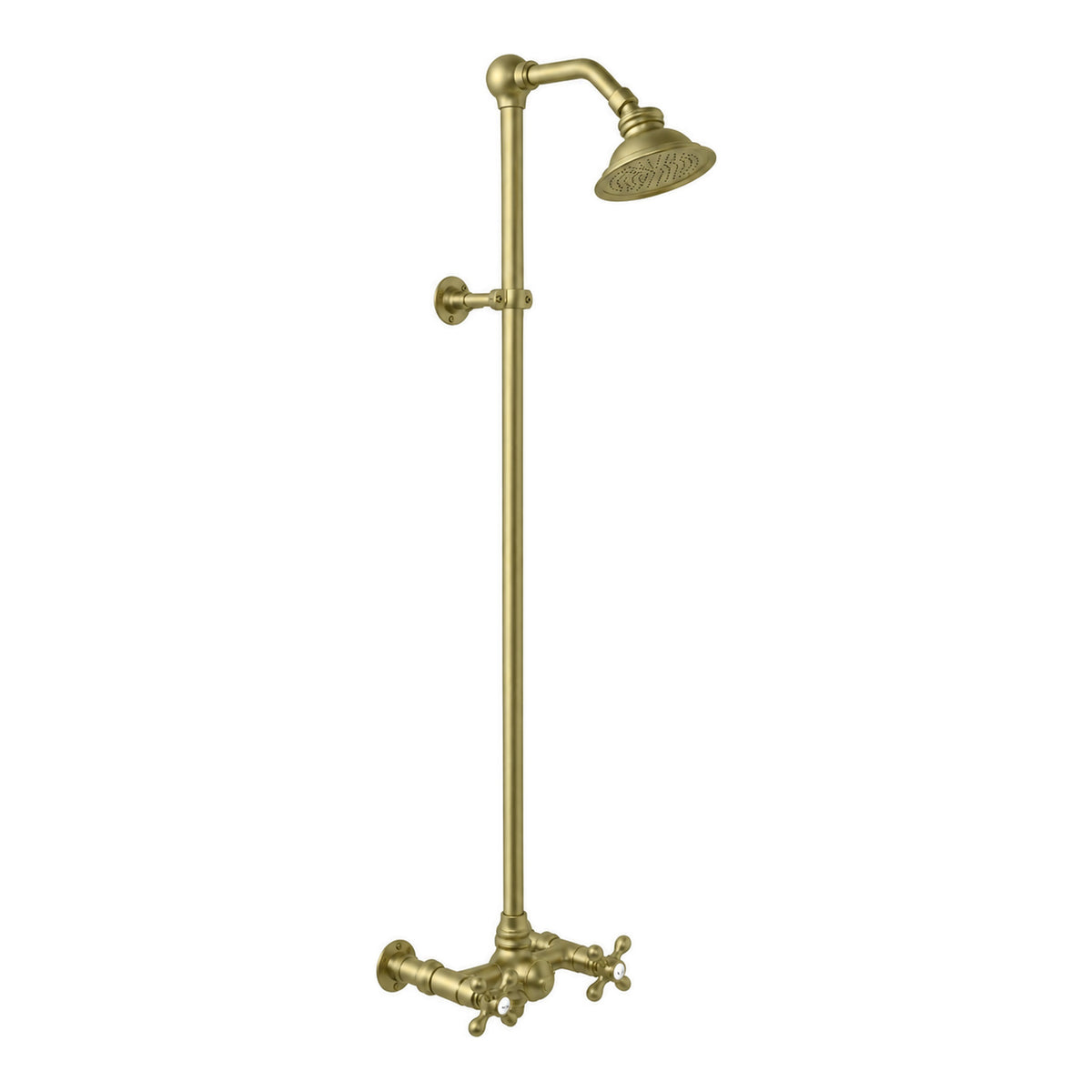 Exposed Shower System with Cross Handles P1096 in Raw Brass