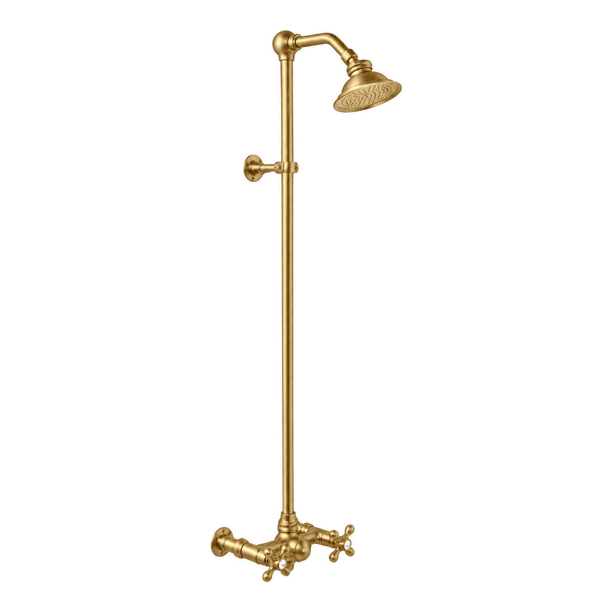 Exposed Shower System with Cross Handles P1096 in Satin Brass